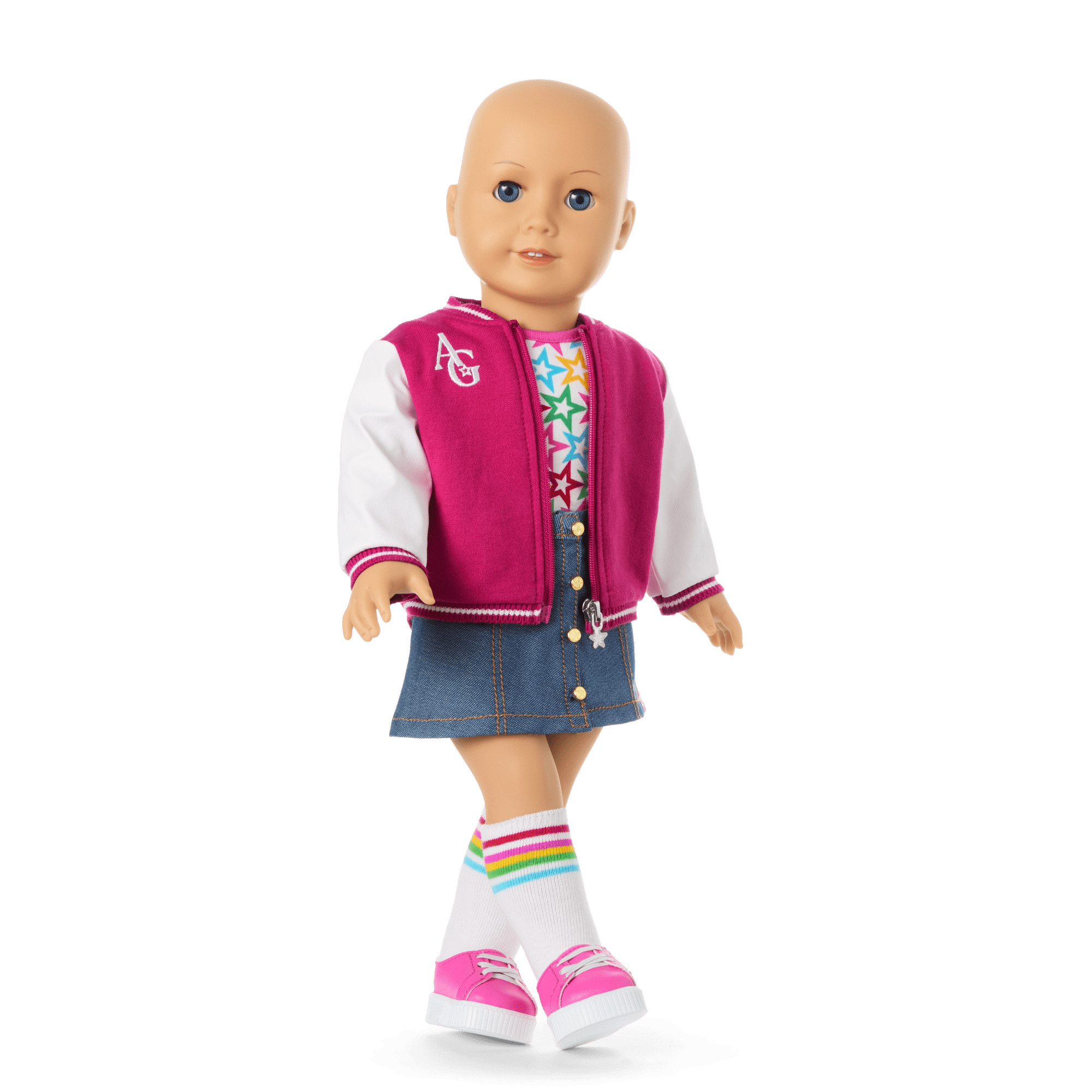 Truly Me™ 18-inch Doll #105 - Bald, Light-Blue Eyes, Artsy Outfit