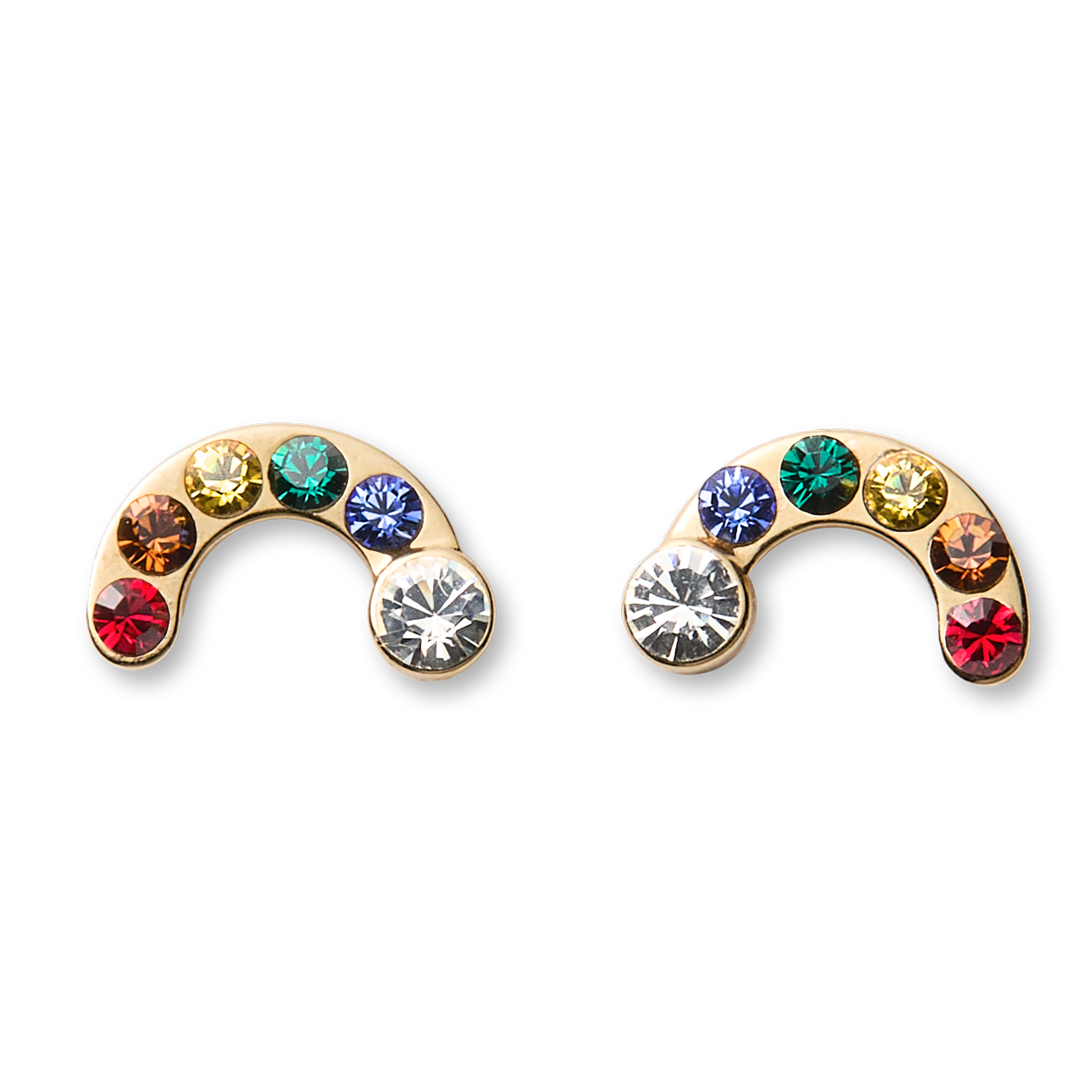 Rainbow Crystal Stud Earrings for Girls – 14K Gold & Multicolor