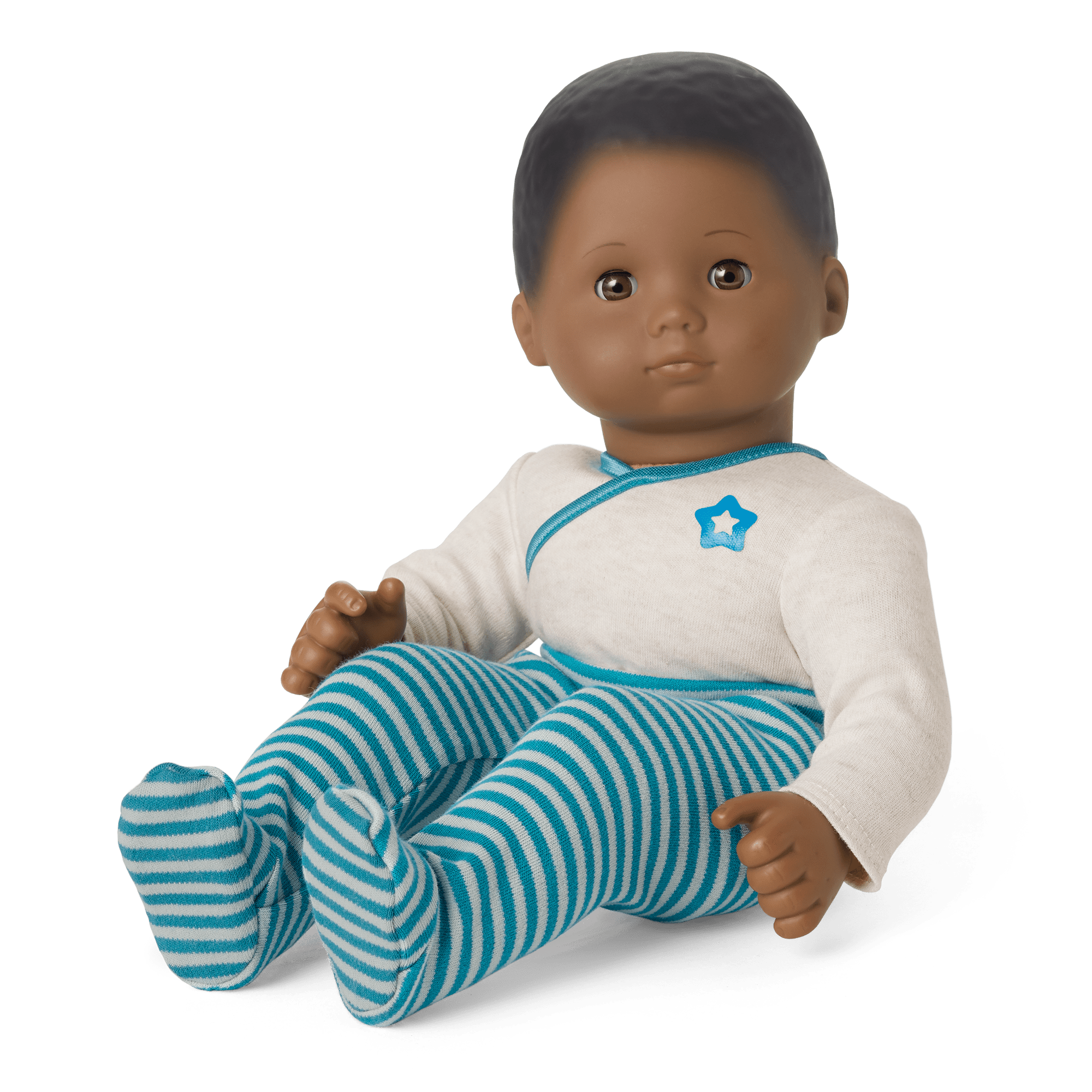 Bitty Baby Doll with Black Hair in Soft Blue Outfit