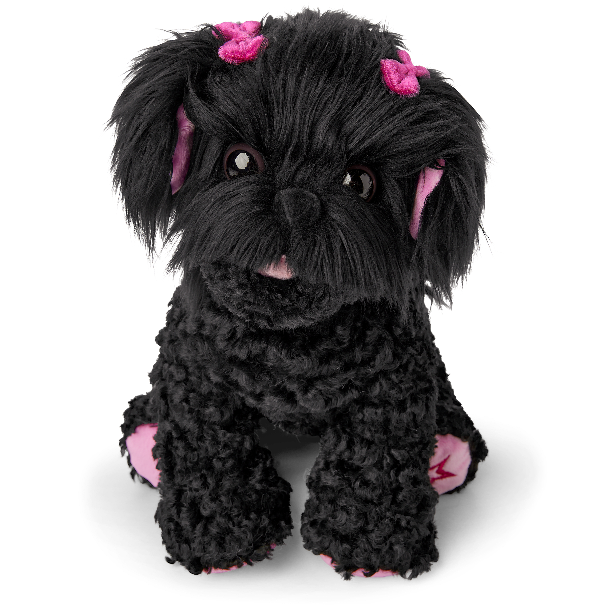 Shi-Poo Dog Plush Toy for Girls with Movable Limbs & Pink Bows