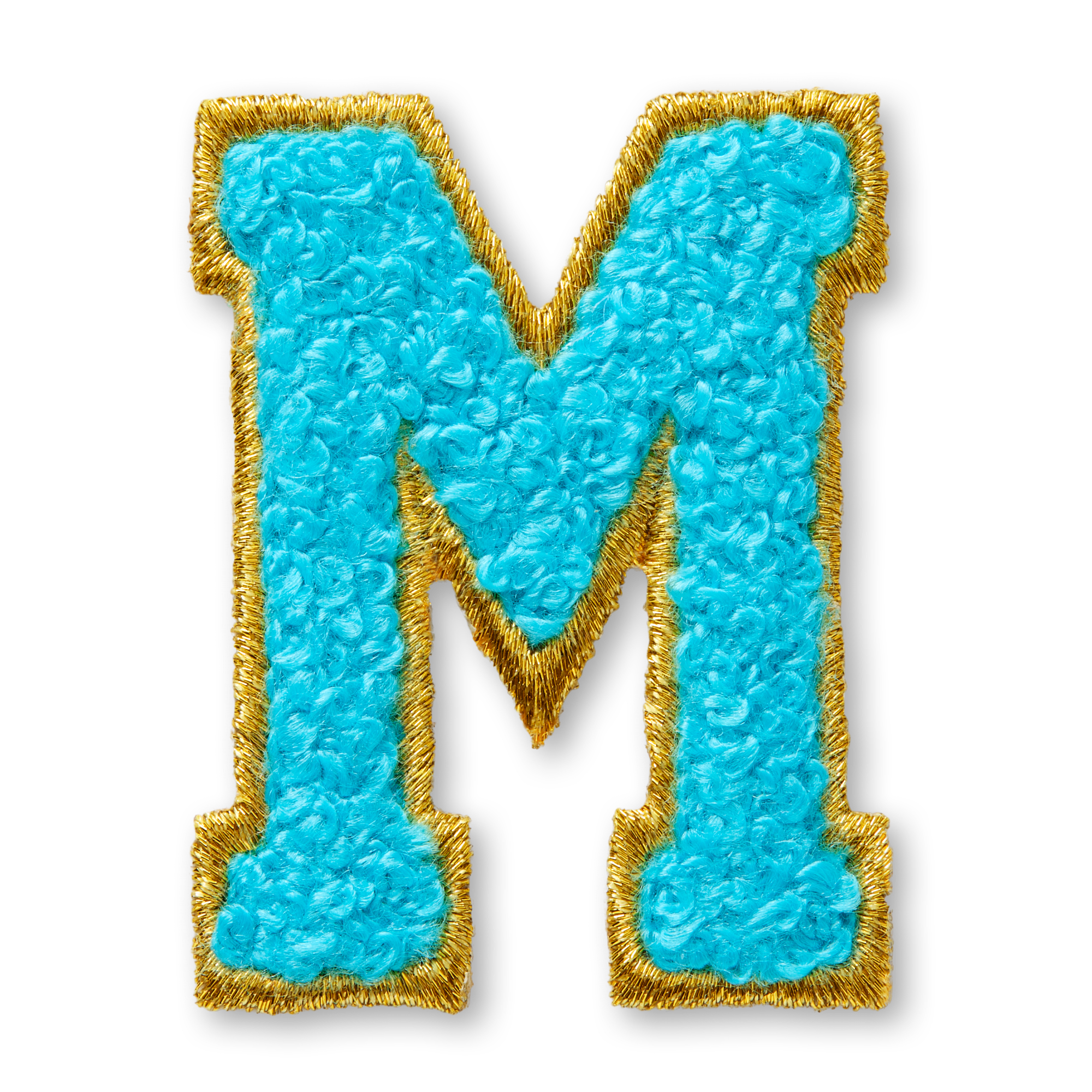 AG™ Adhesive Letter M Patch - Blue Chenille with Gold Embroidered Edge