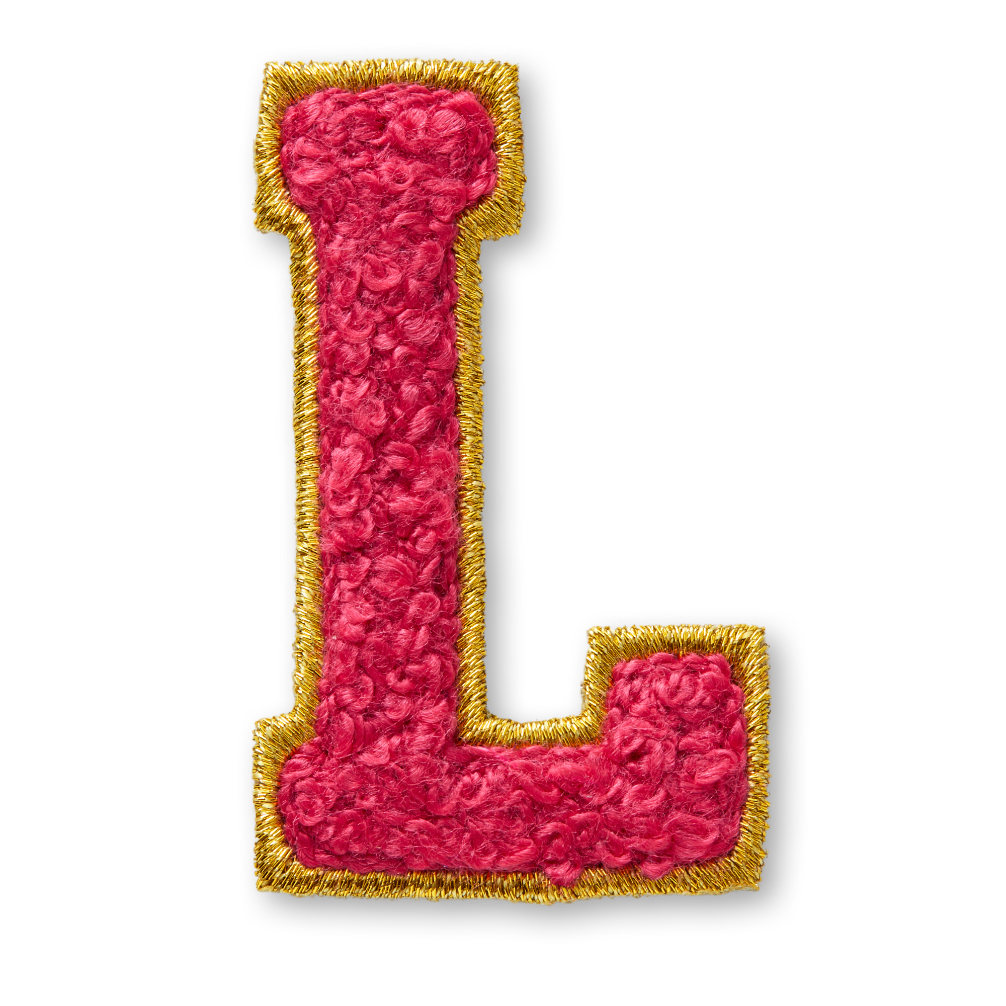 AG™ Letter L Stick-On Patch for Doll Carriers & Backpacks - Red Chenille with Gold Trim