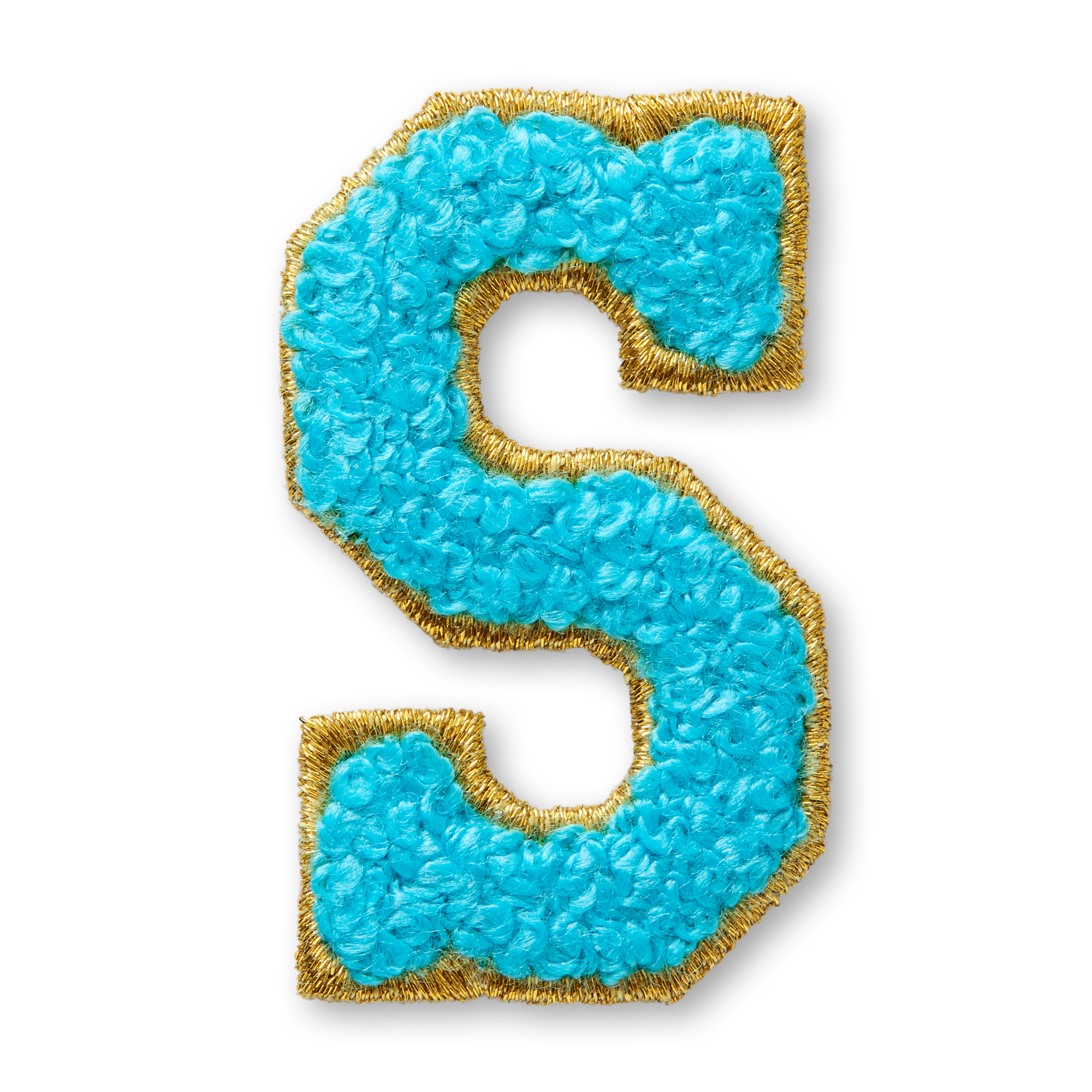 AG™ Adhesive Letter S Patch - Blue Chenille with Gold Embroidered Edge