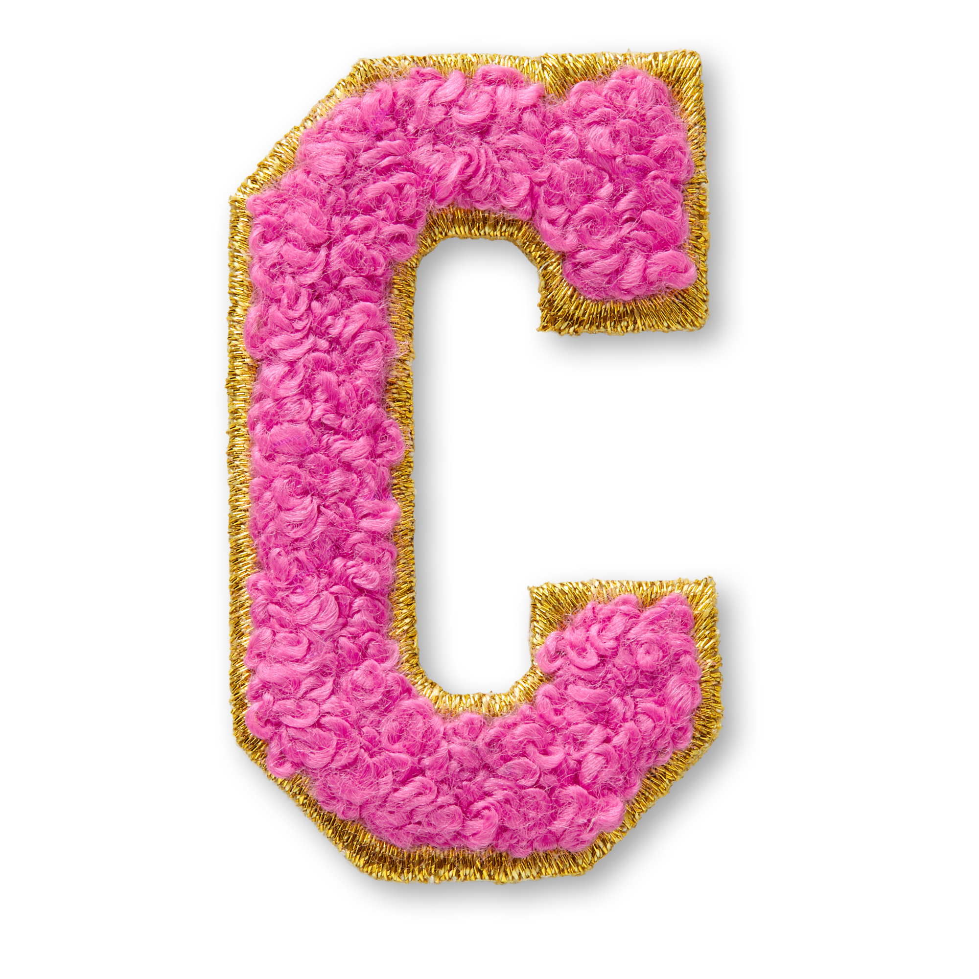 AG™ Letter C Chenille Patch - Gold Embroidered Edge, Stick-On or Sew-On