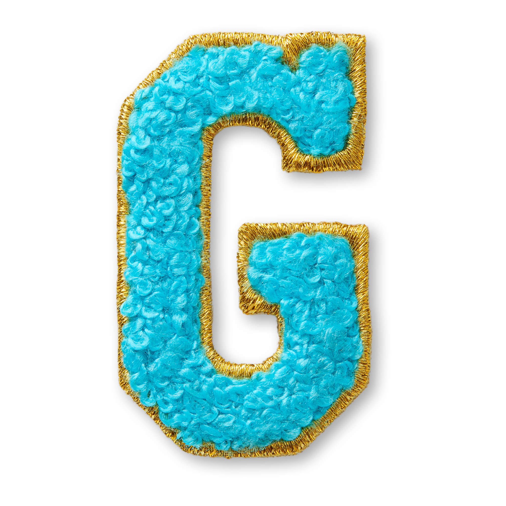AG™ Adhesive Letter G Patch - Blue Chenille with Gold Embroidered Edge