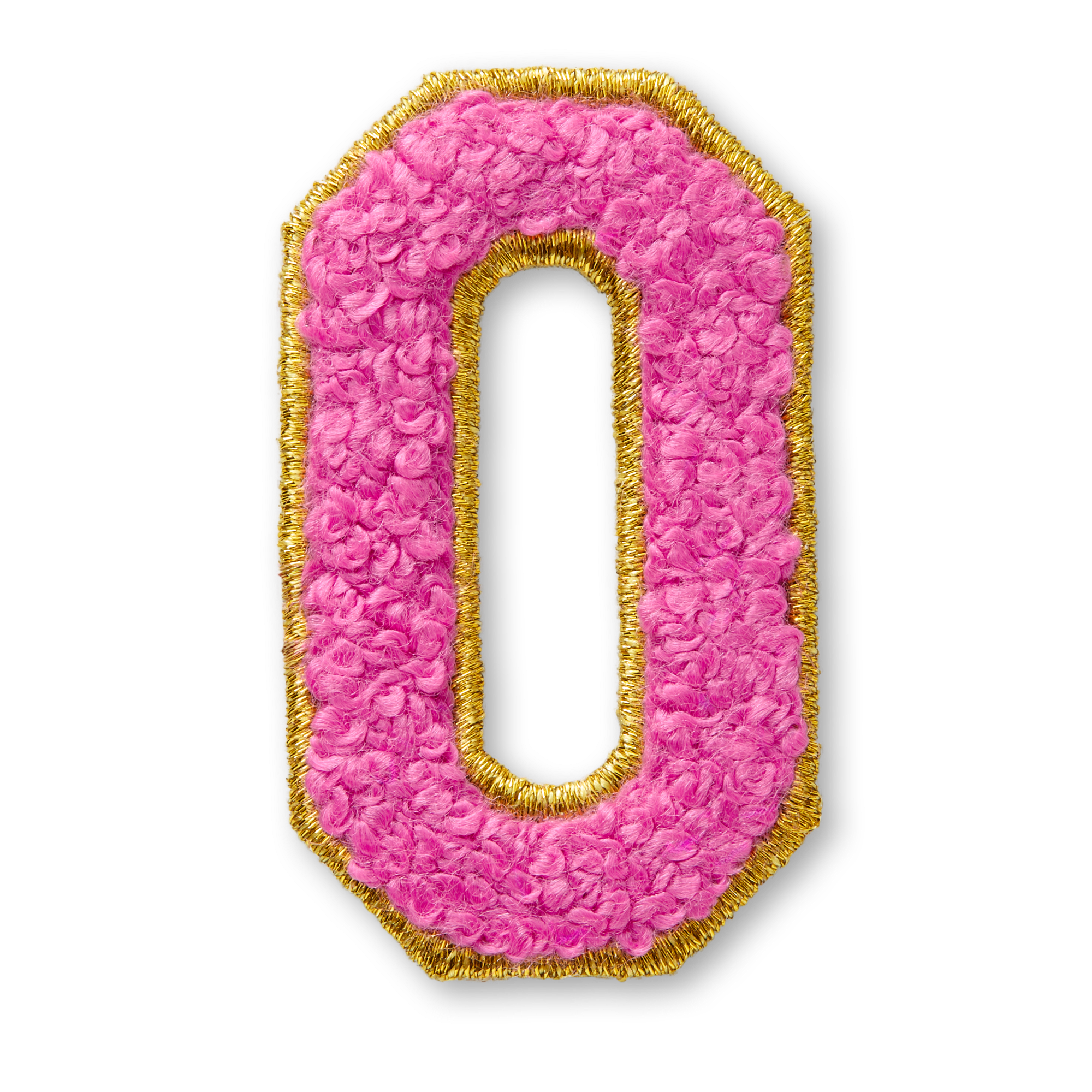 AG™ Letter O Stick-On Patch - Dark Pink Chenille with Gold Embroidered Edge