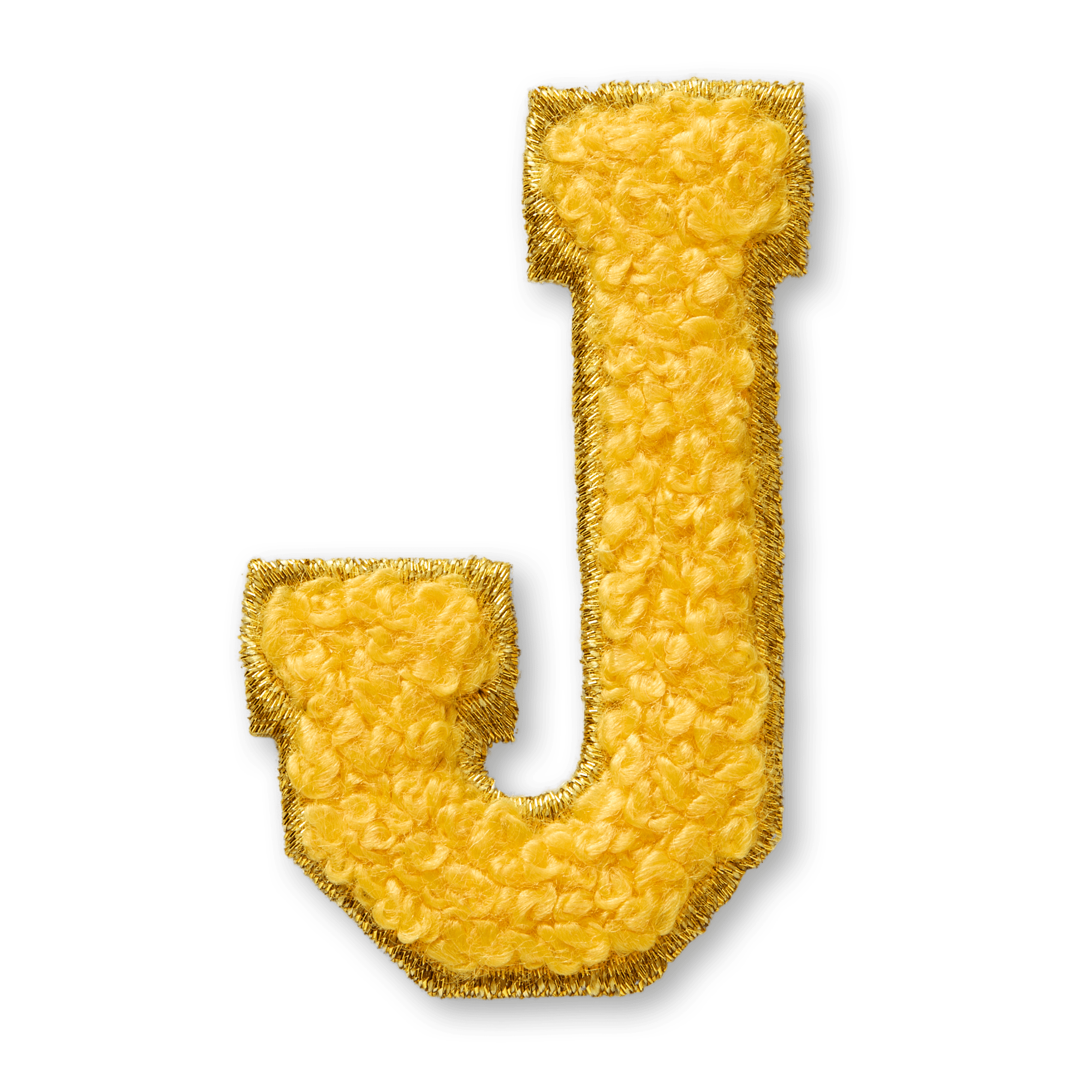 AG™ Adhesive Letter J Patch - Yellow Chenille with Gold Embroidered Edge