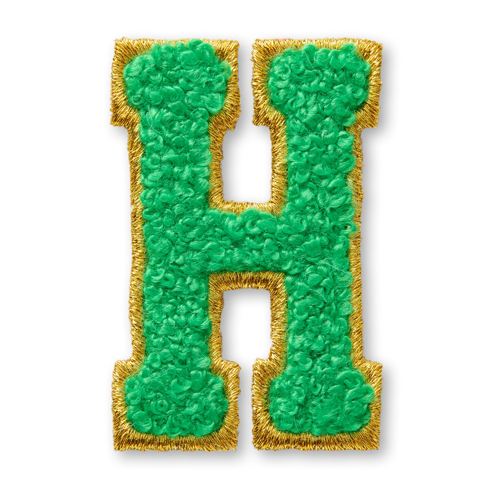 AG™ Green Chenille Letter H Patch with Gold Embroidered Edge