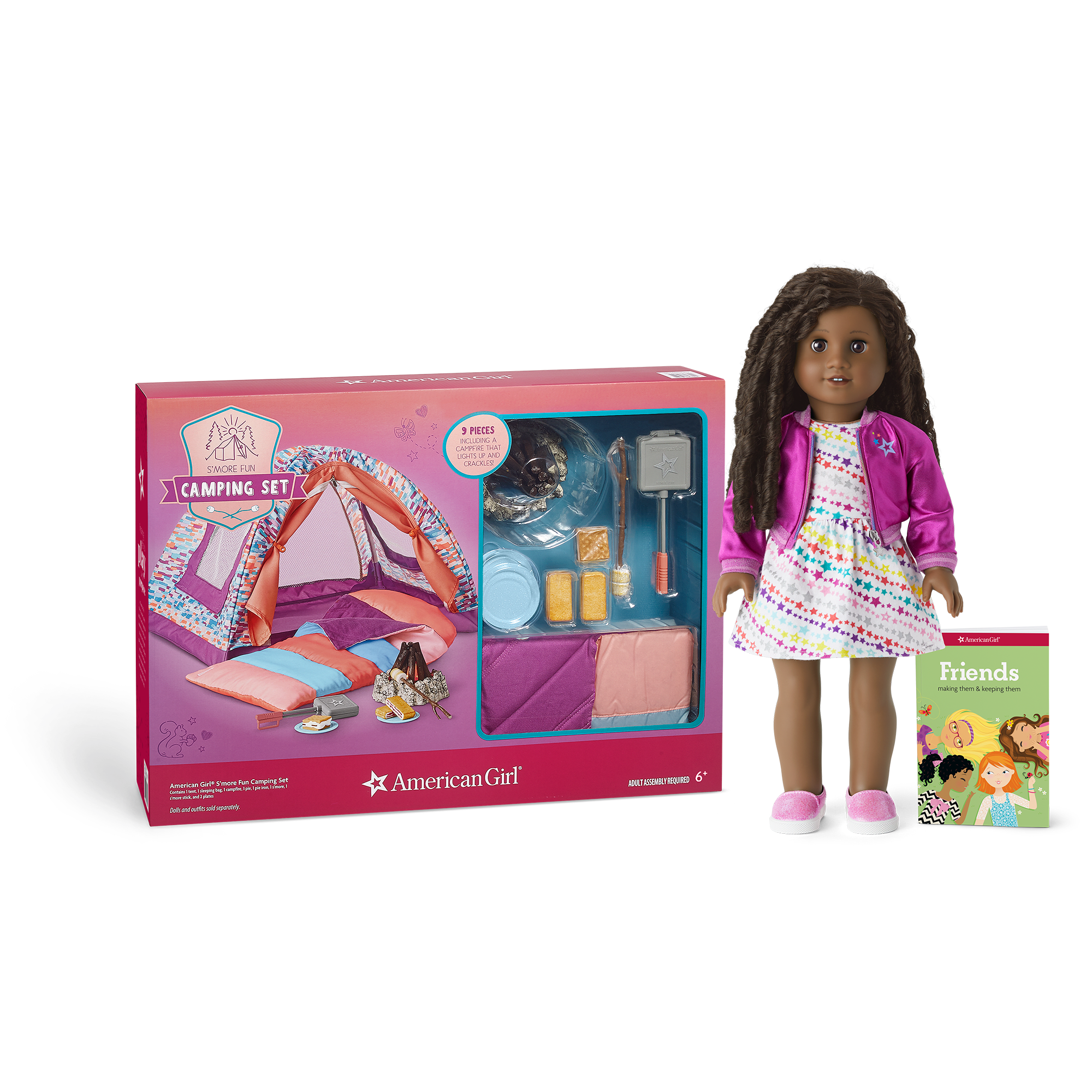 American Girl Truly Me Doll #67 with Camping Set – 18" Brown Eyes & Curly Hair
