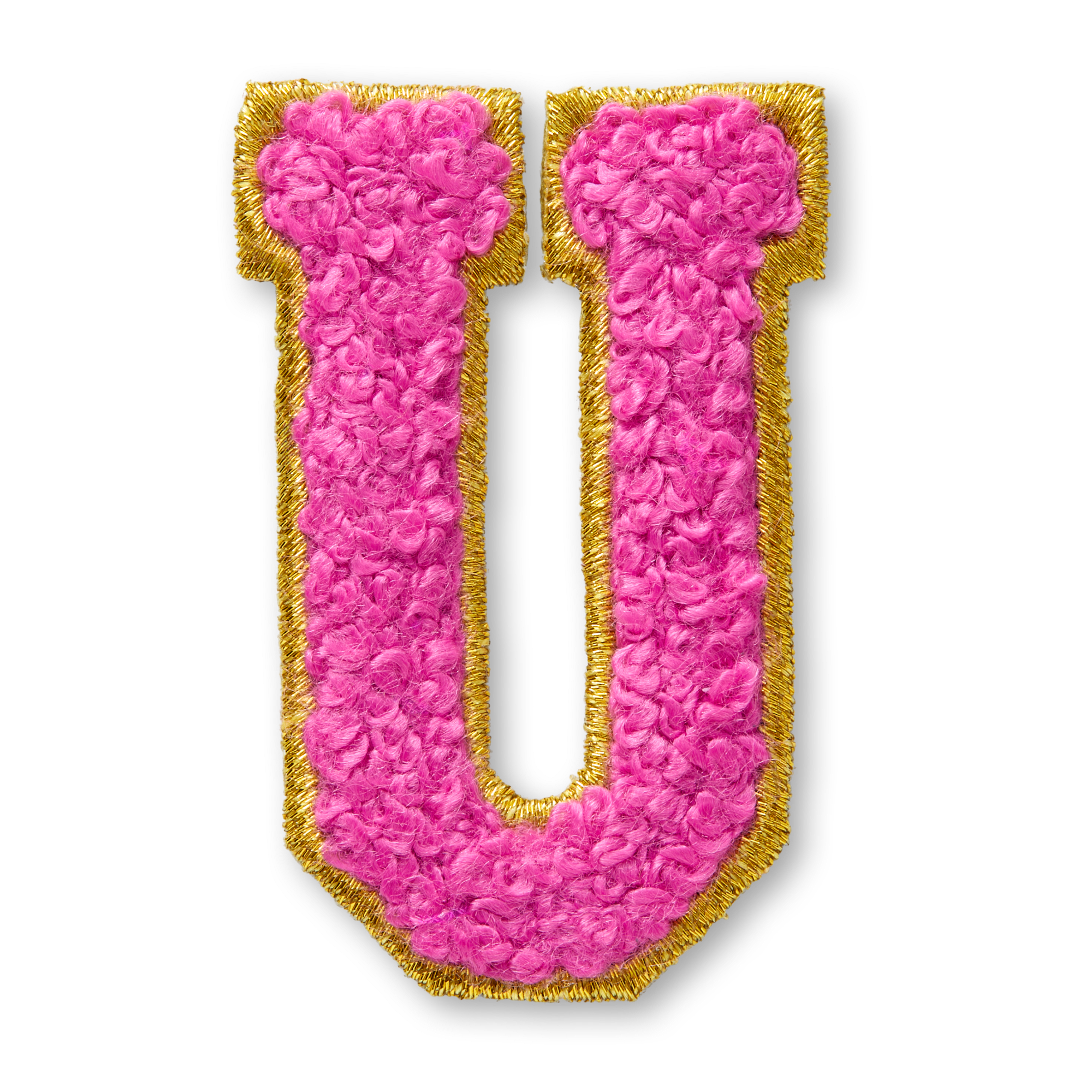 AG™ Adhesive Letter U Patch - Dark Pink Chenille with Gold Embroidered Edge