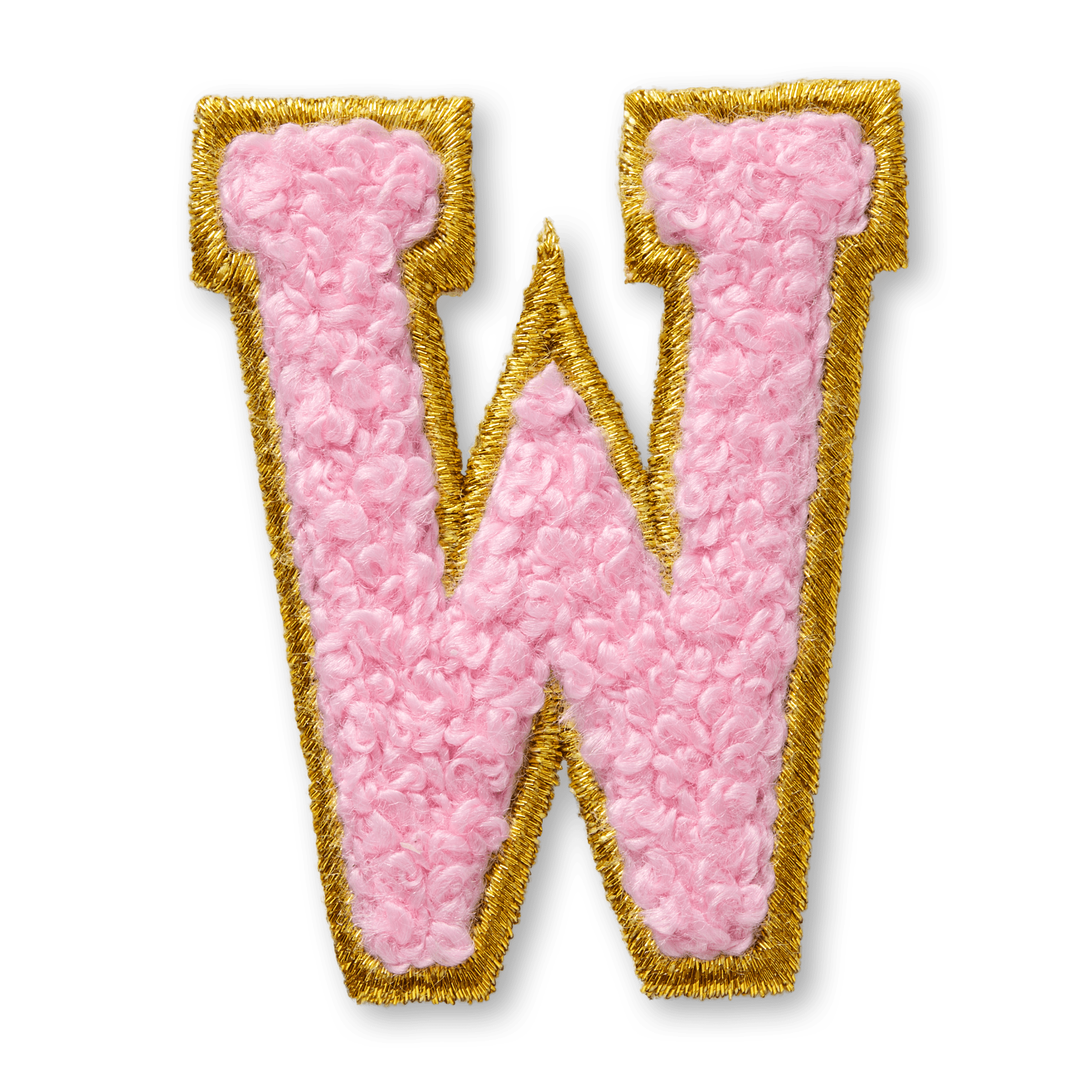 AG™ Adhesive Letter W Patch - Light Pink Chenille with Gold Embroidery