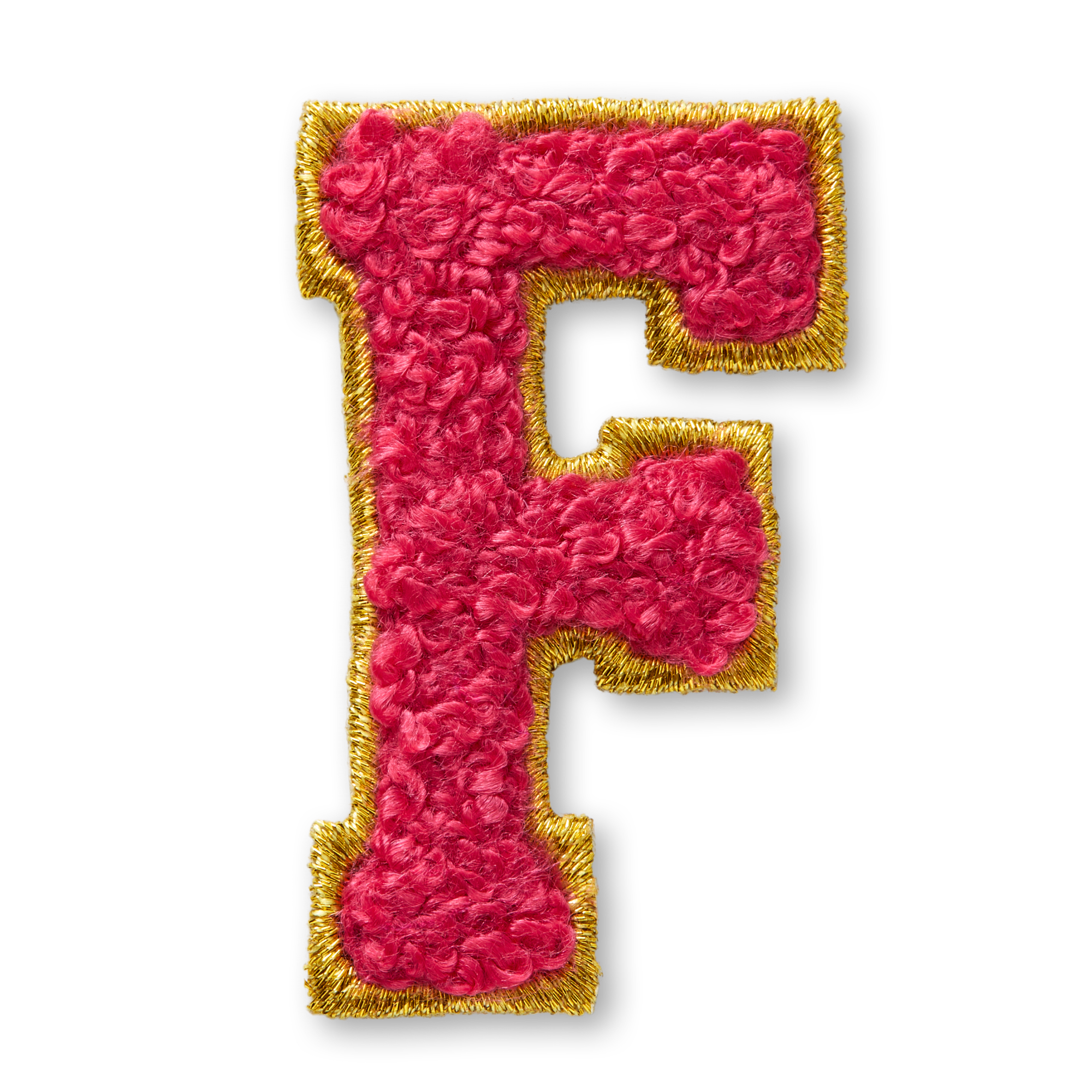 AG™ Adhesive Letter F Patch - Red Chenille with Gold Embroidered Edge