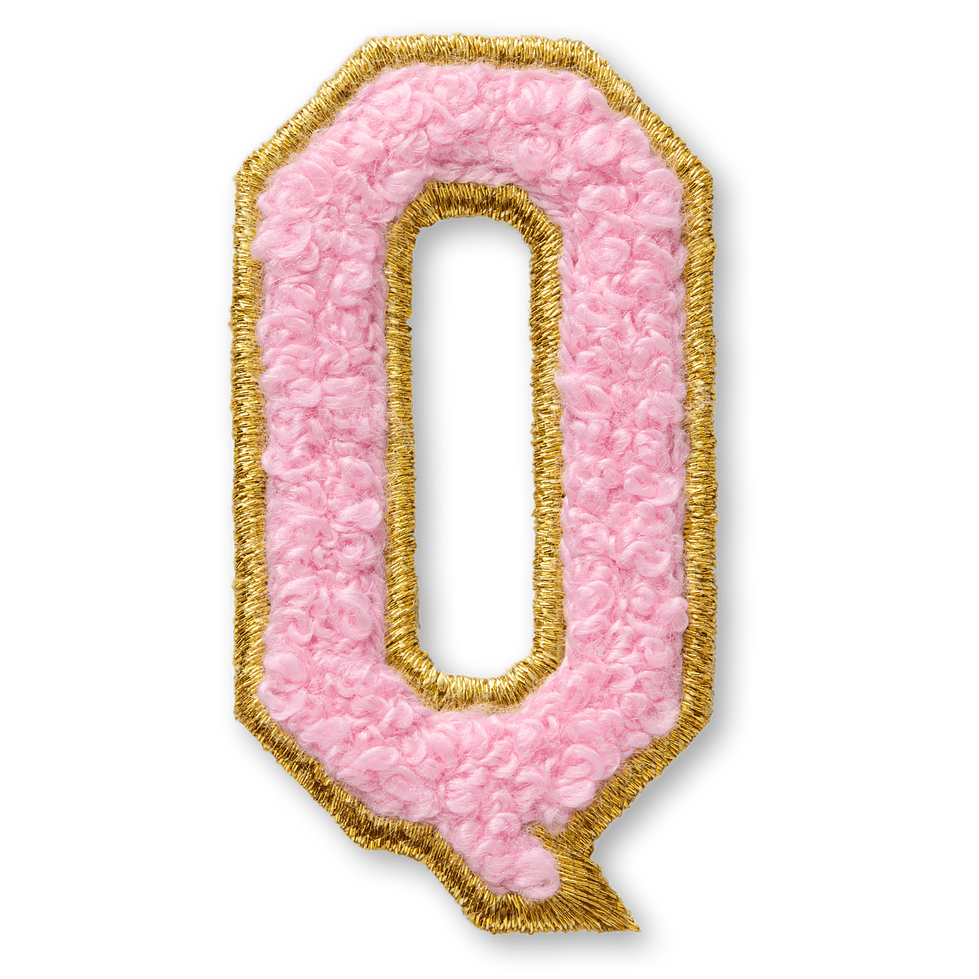 AG™ Adhesive Letter Q Patch - Light Pink Chenille with Gold Embroidery