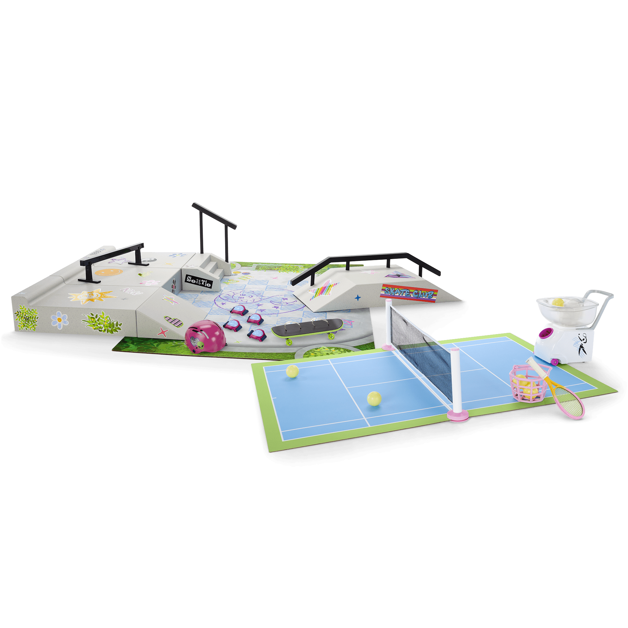 18-Inch Doll Tennis & Skate Park Set – Isabel & Nicki's 2-in-1 Playset