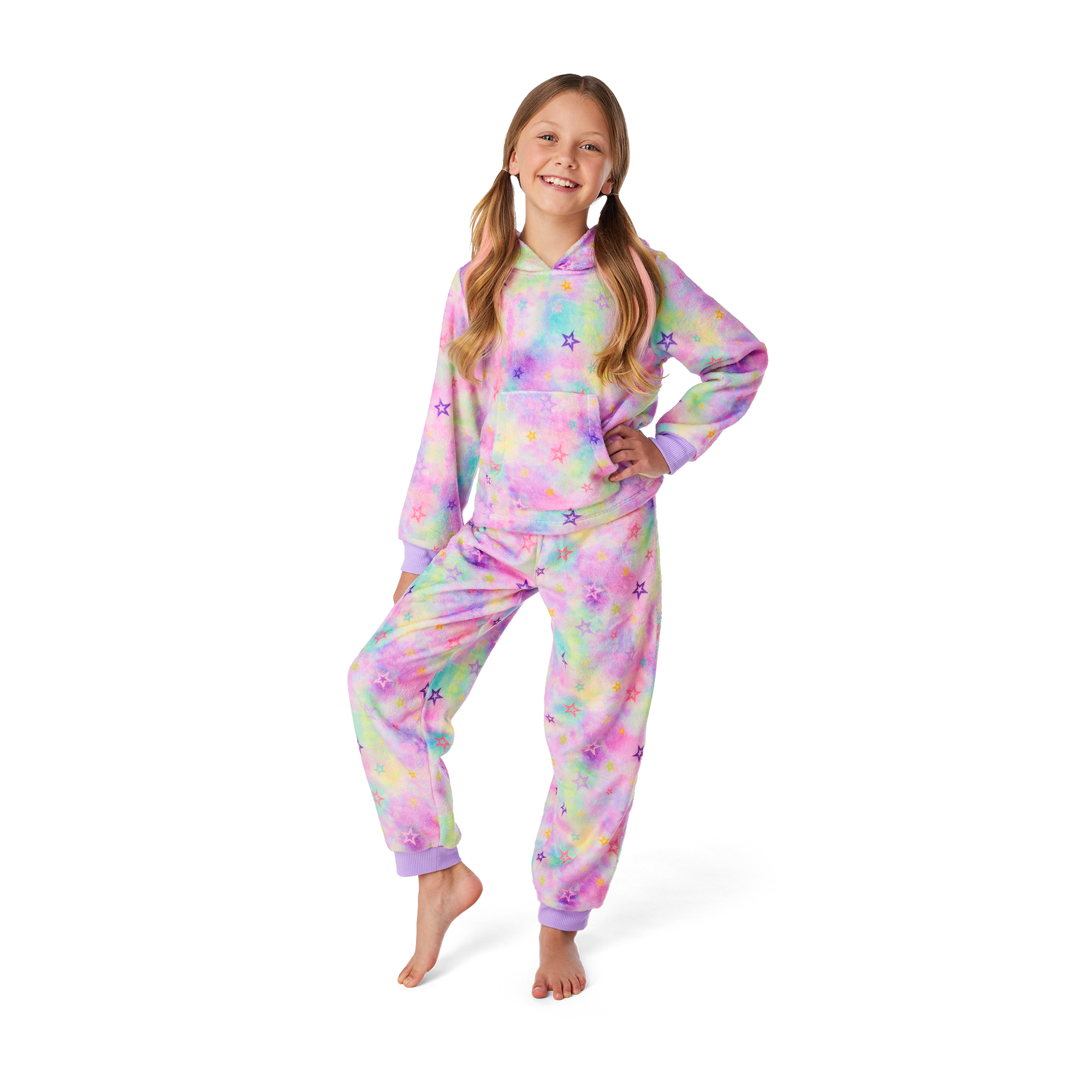 Summer's Stars & Snuggles Girls Pajama Set with Hood & Rainbow Print