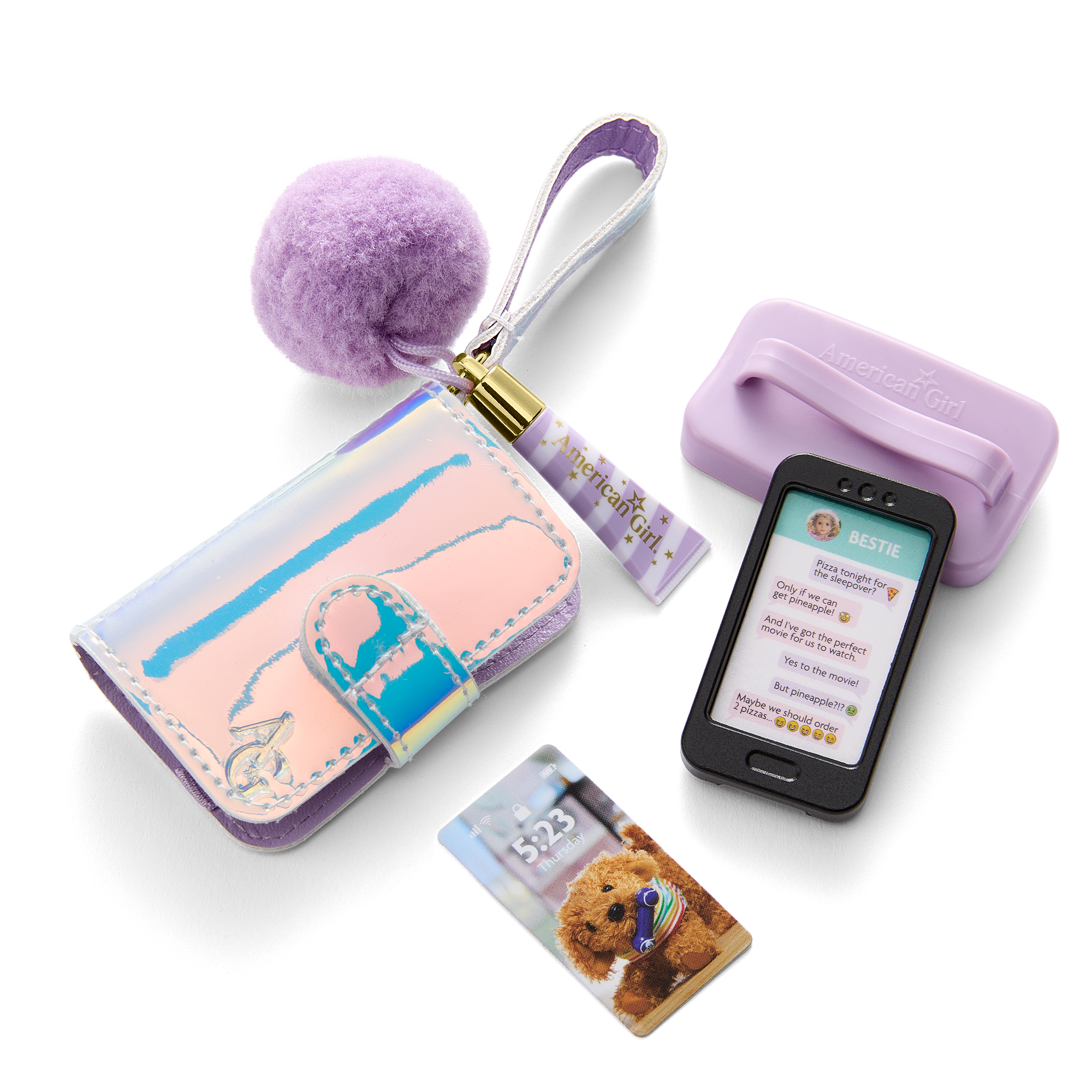Purple Pom Phone & Wallet Set for 18-Inch Dolls