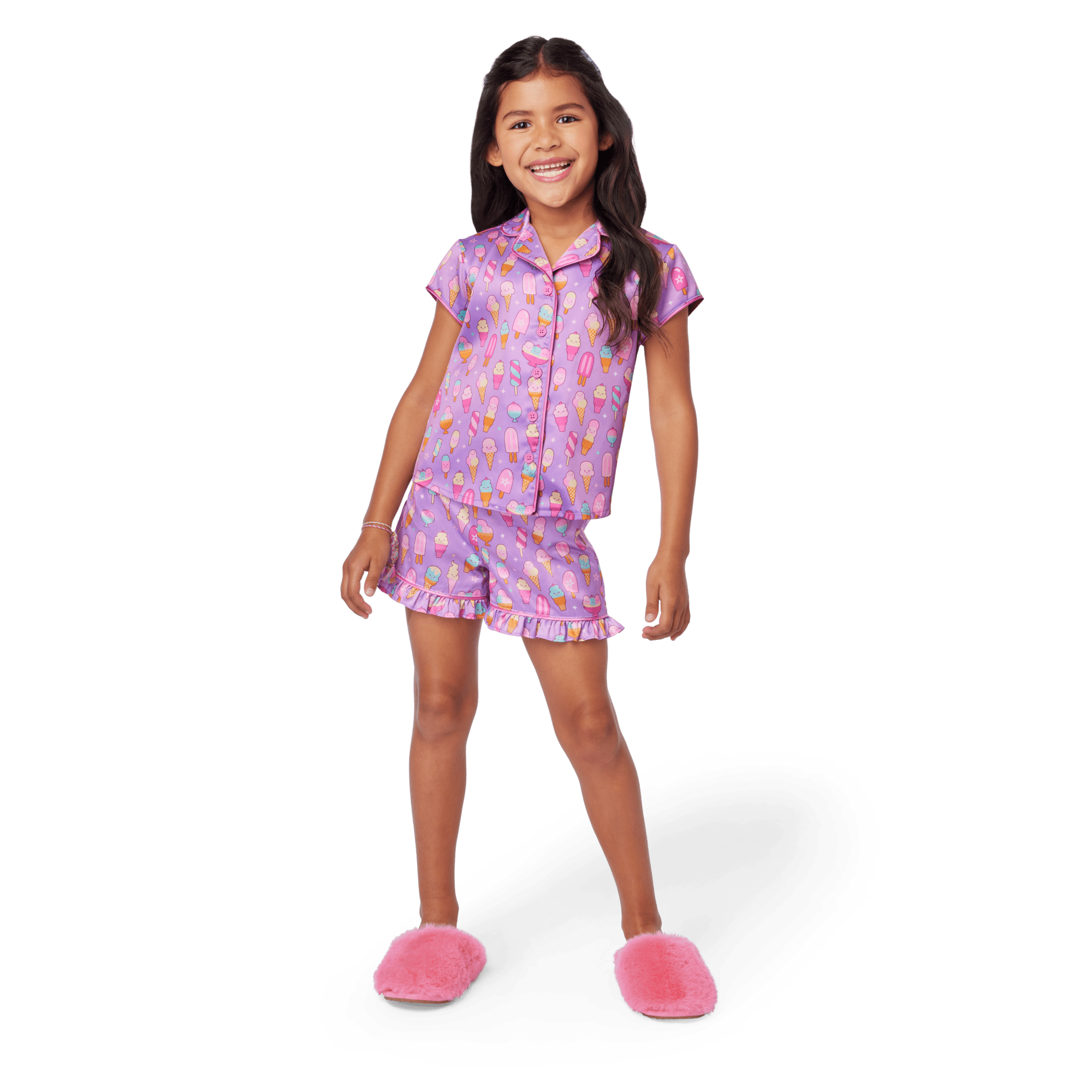 Lavender Girls' Pajama Set with Ice Cream Print