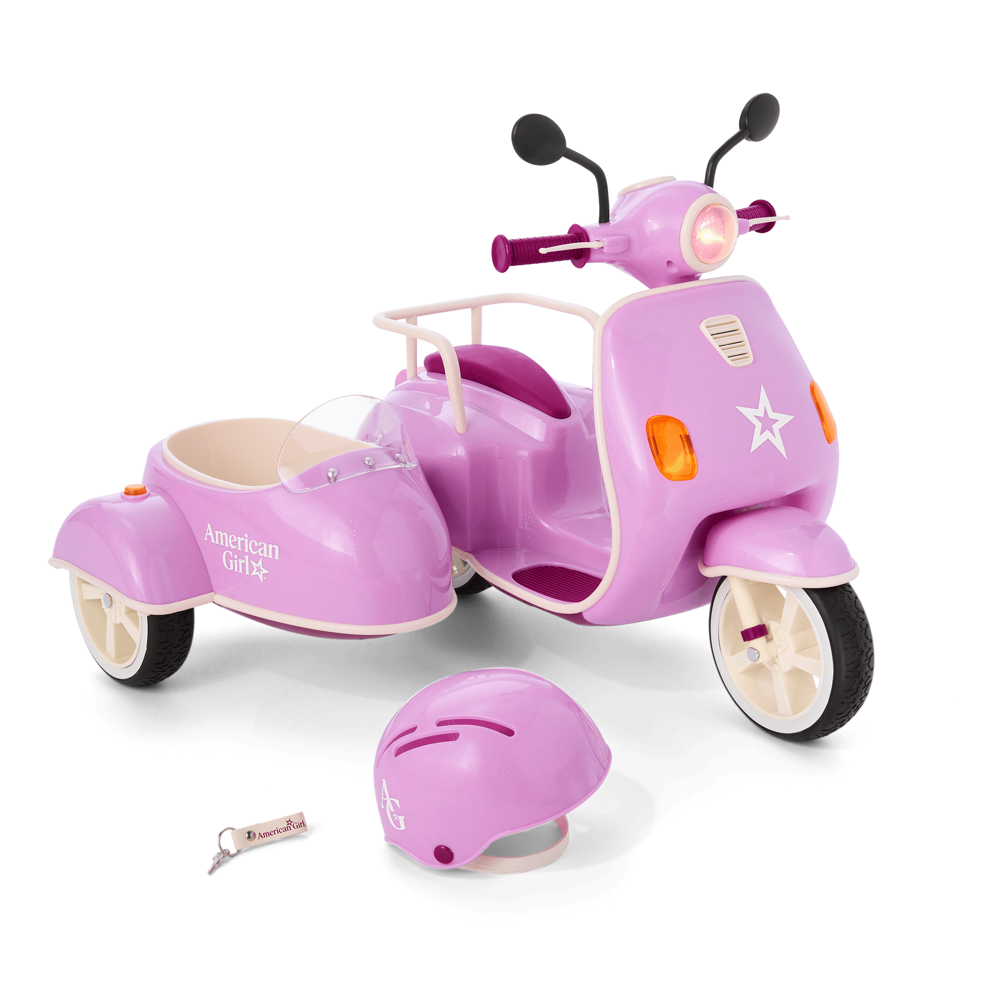 Purple Scooter & Sidecar for 18-Inch Dolls with Helmet & Music