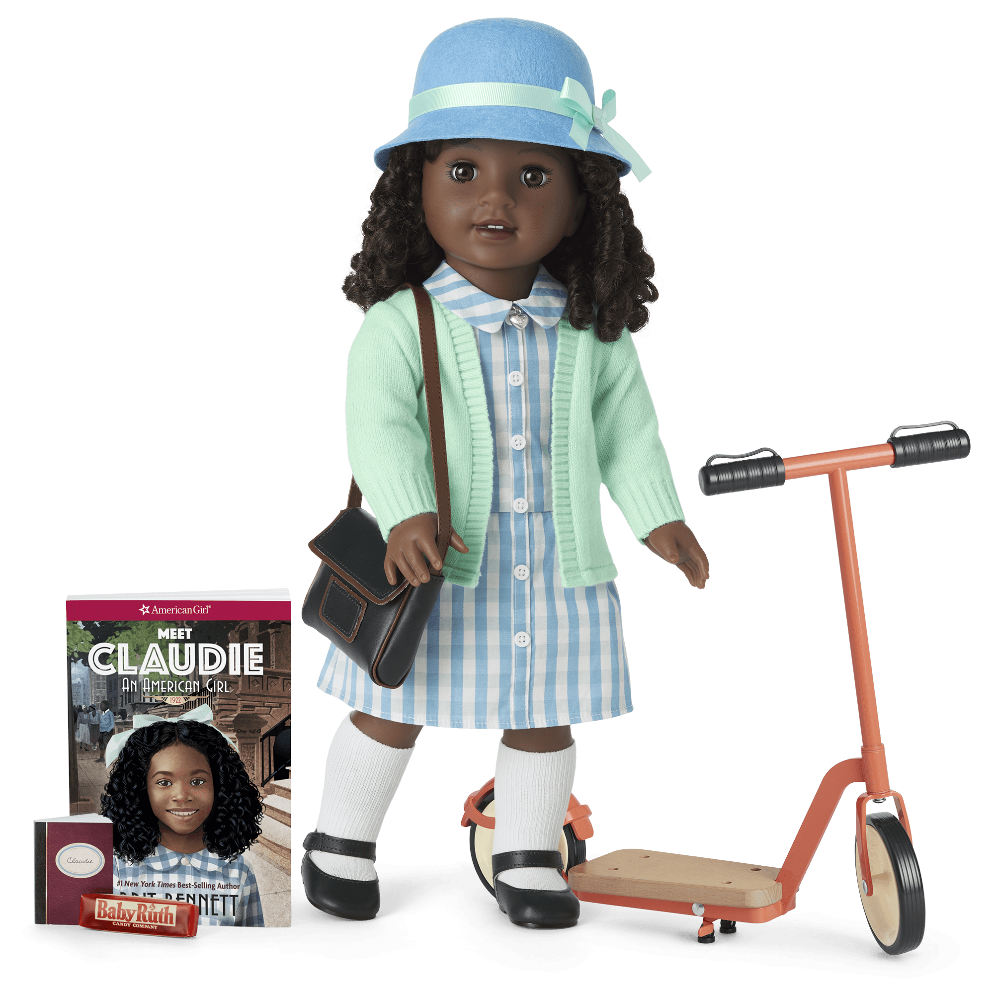 Claudie Wells 18" Doll Set with Book, Scooter & 1920s Accessories