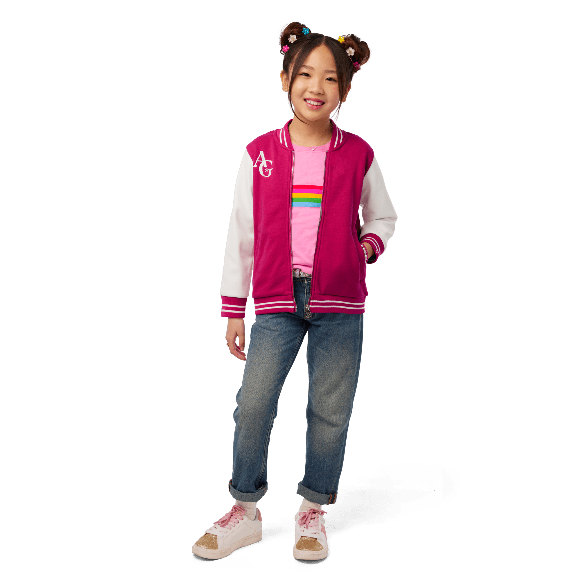 AG Star Squad Girls' Varsity Jacket with Embroidered Logo