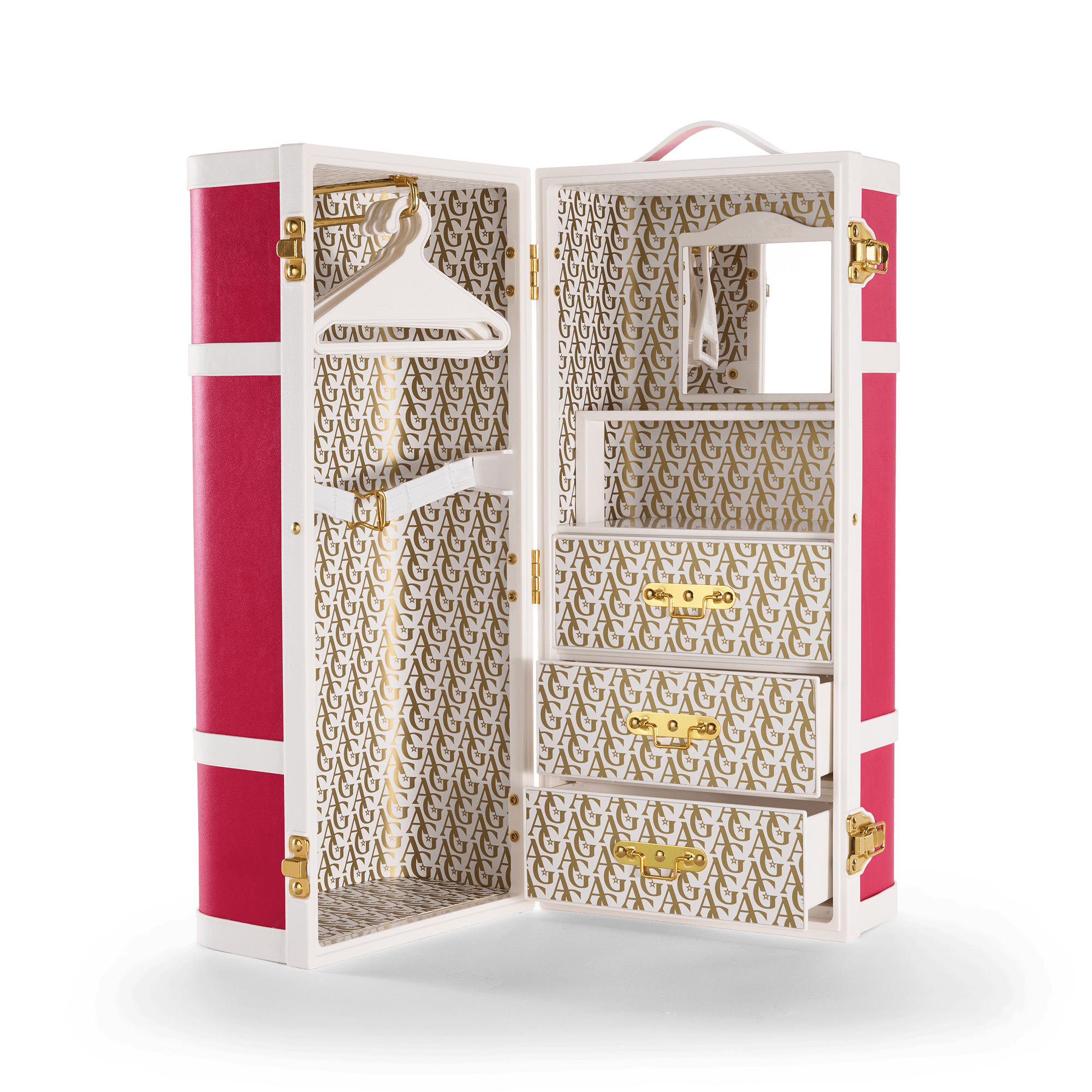 American Girl Doll Storage Trunk with Customizable Name Tag & Mirror