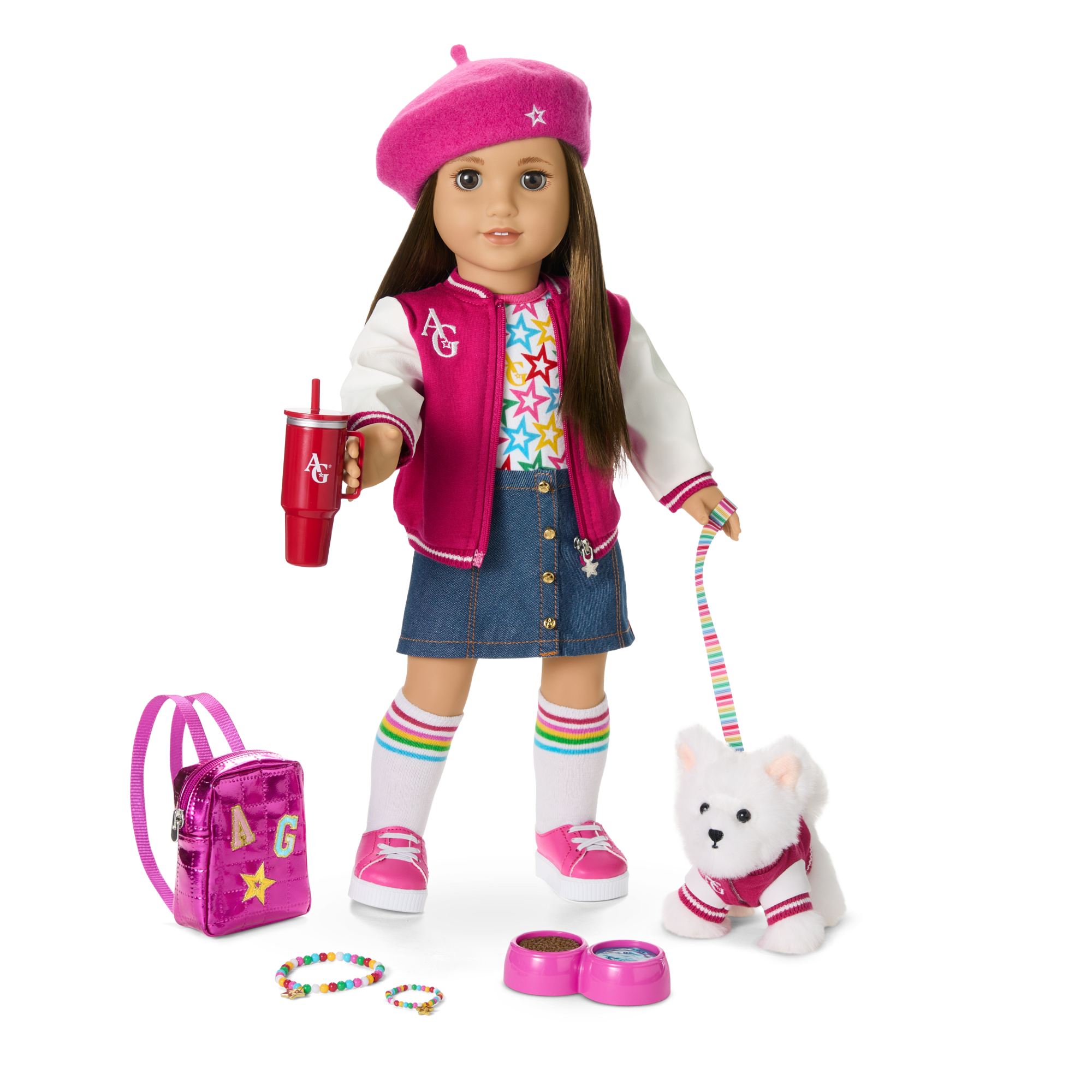 American Girl Truly Me Doll #107 with Puppy & Backpack Bundle