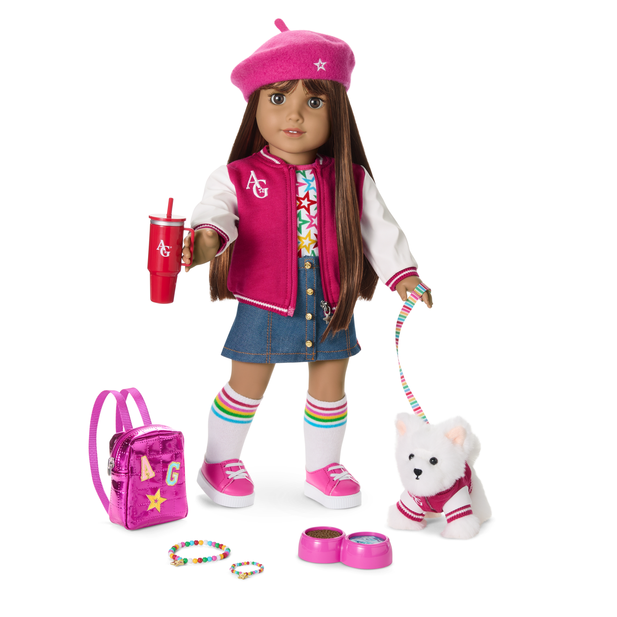 American Girl Truly Me Doll #122 with Star Squad Outfit & Puppy Bundle