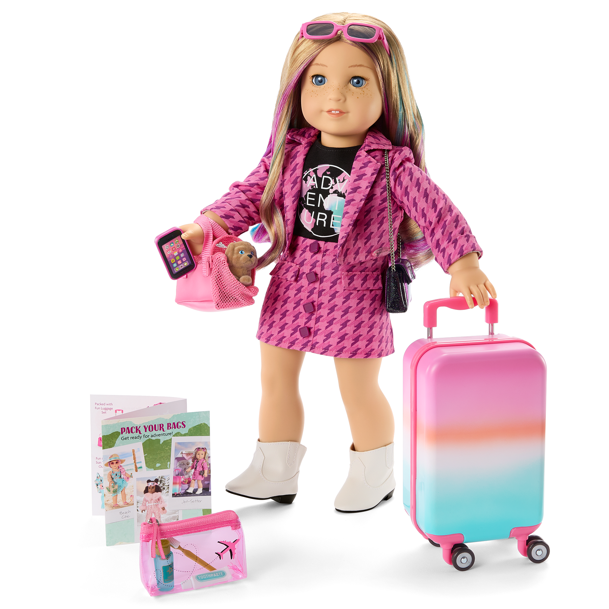 18-Inch Doll City Explorer Bundle with Travel Outfit & Luggage Set