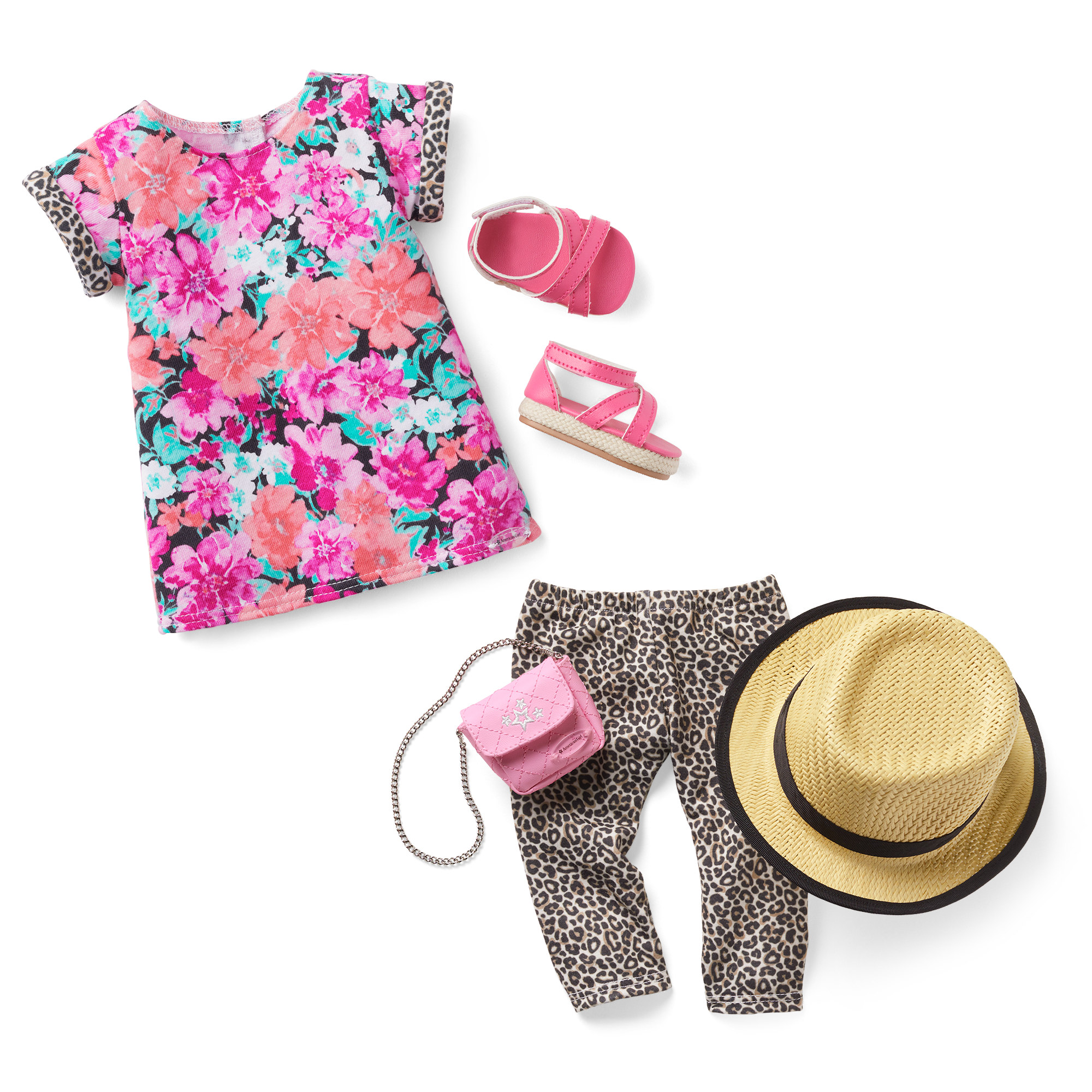 18-inch Doll Floral Dress & Leopard Accessories Set