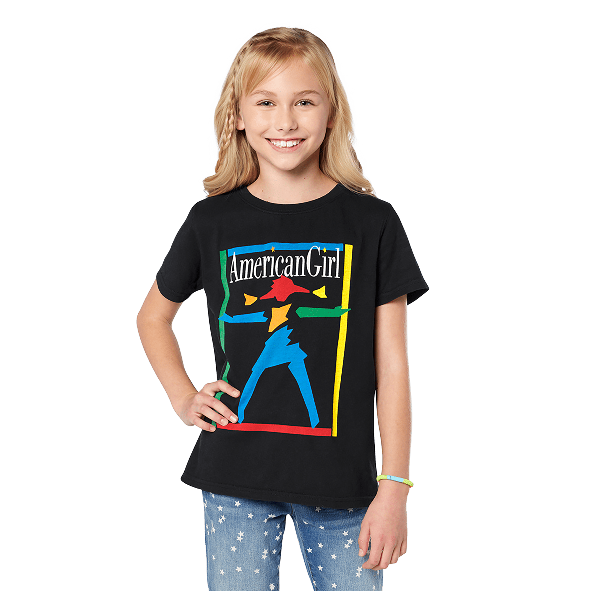 Vintage American Girl Today™ Tee for Girls - 90s Retro Black Cotton Shirt