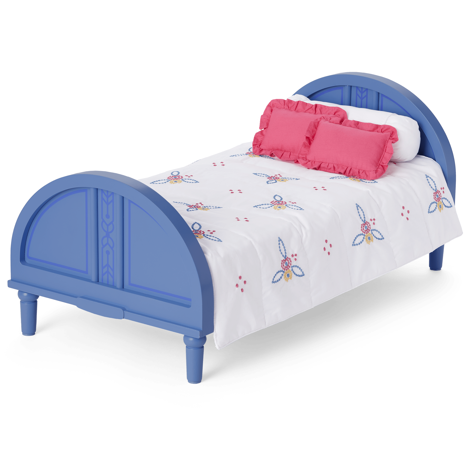 Claudie's 18-inch Doll Bed with Floral Embroidery - 1920s Style