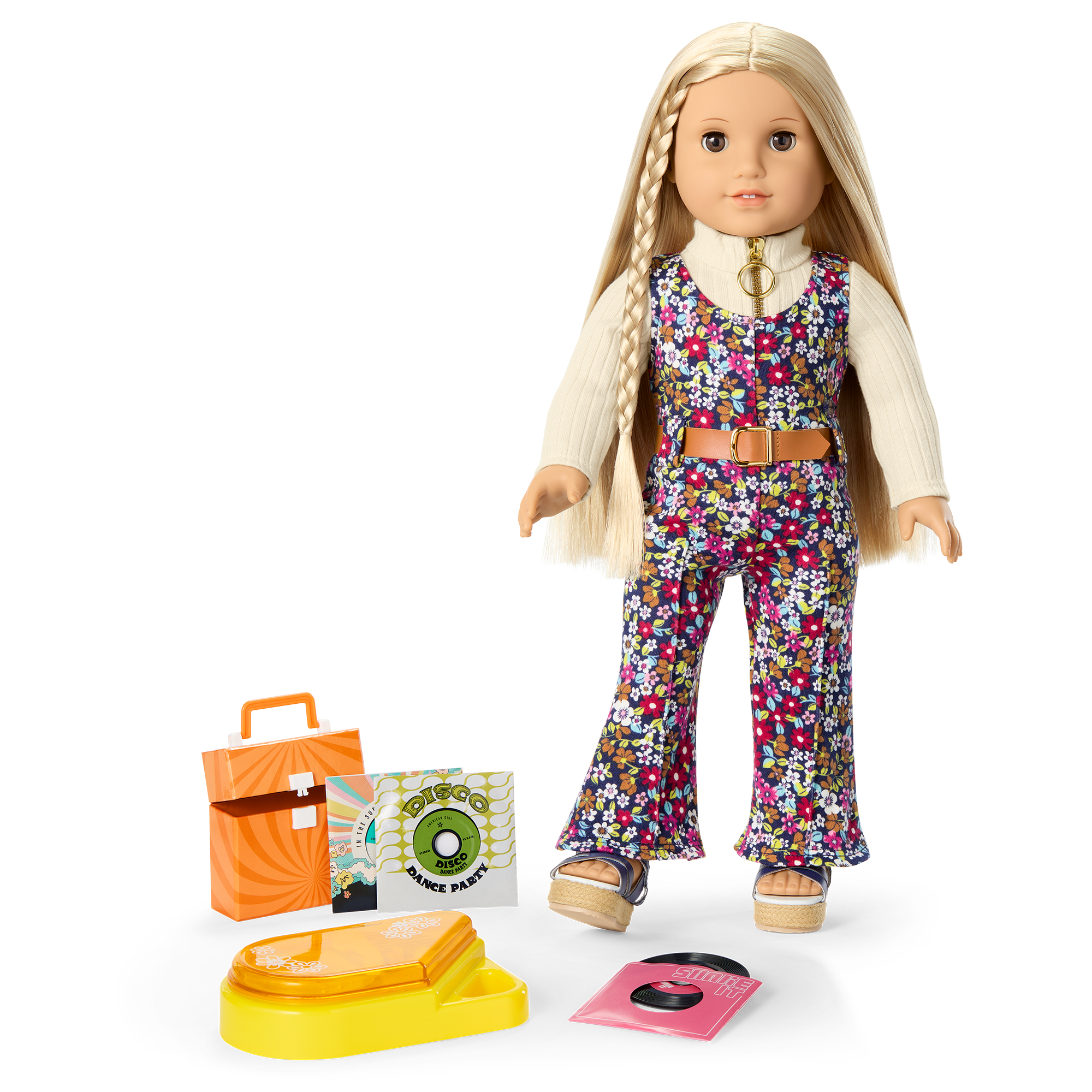 Julie's 1970s Doll Music Bundle with Floral Jumpsuit & Record Player