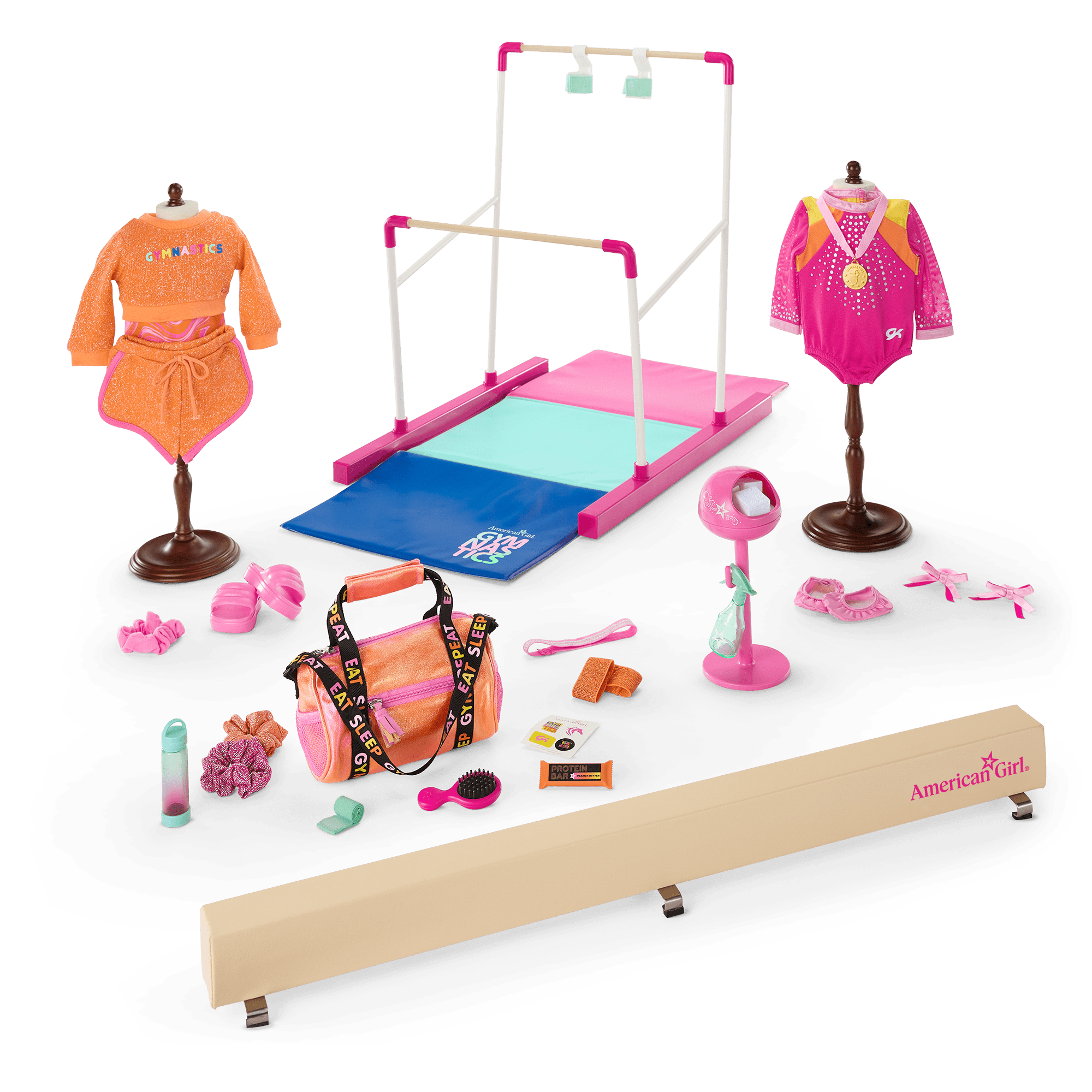 Lila's Gymnastics Doll Bundle for 18-inch Dolls - Competition & Practice Outfits