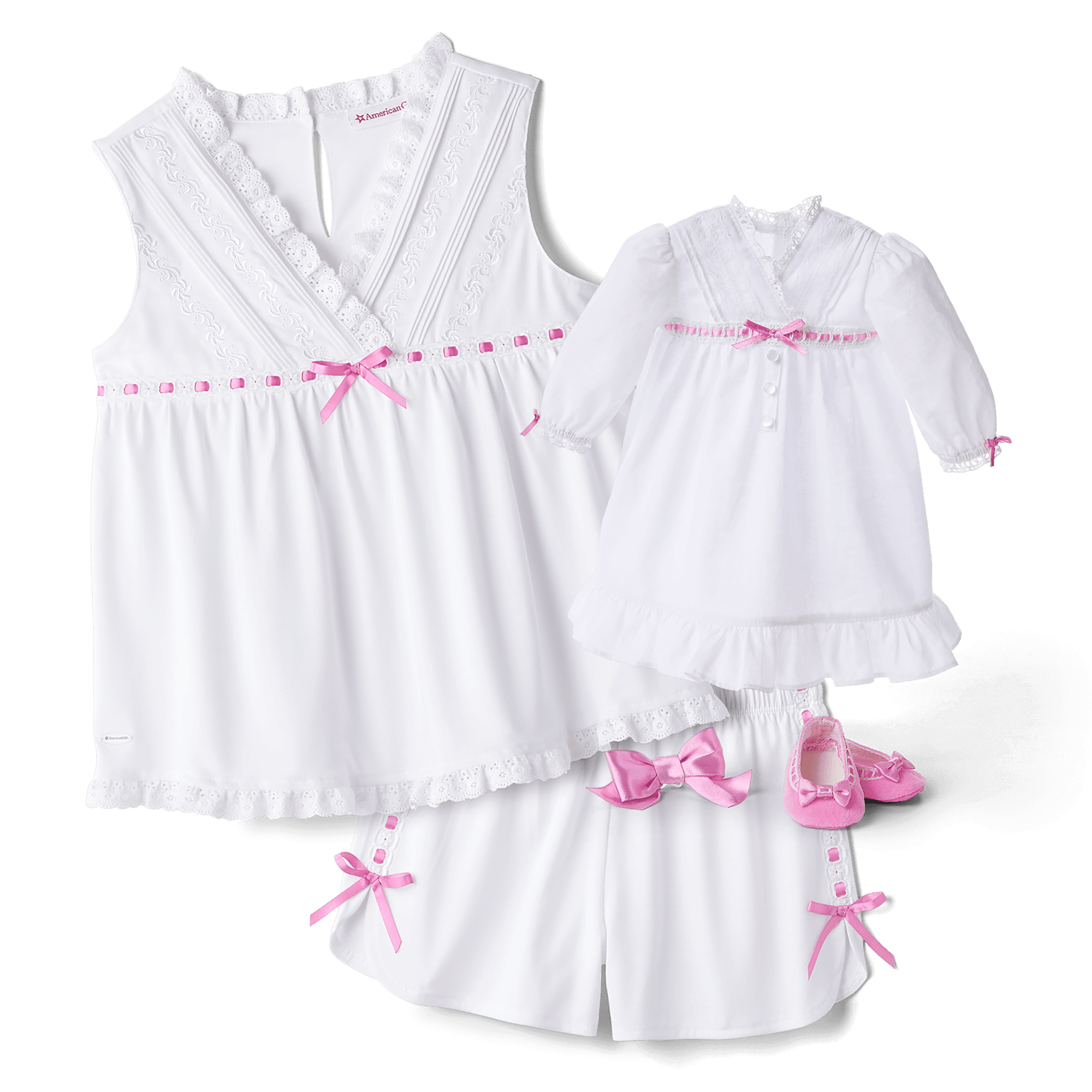 Rebecca's Girls' Cotton Nightgown & Slippers Set with Lace Details