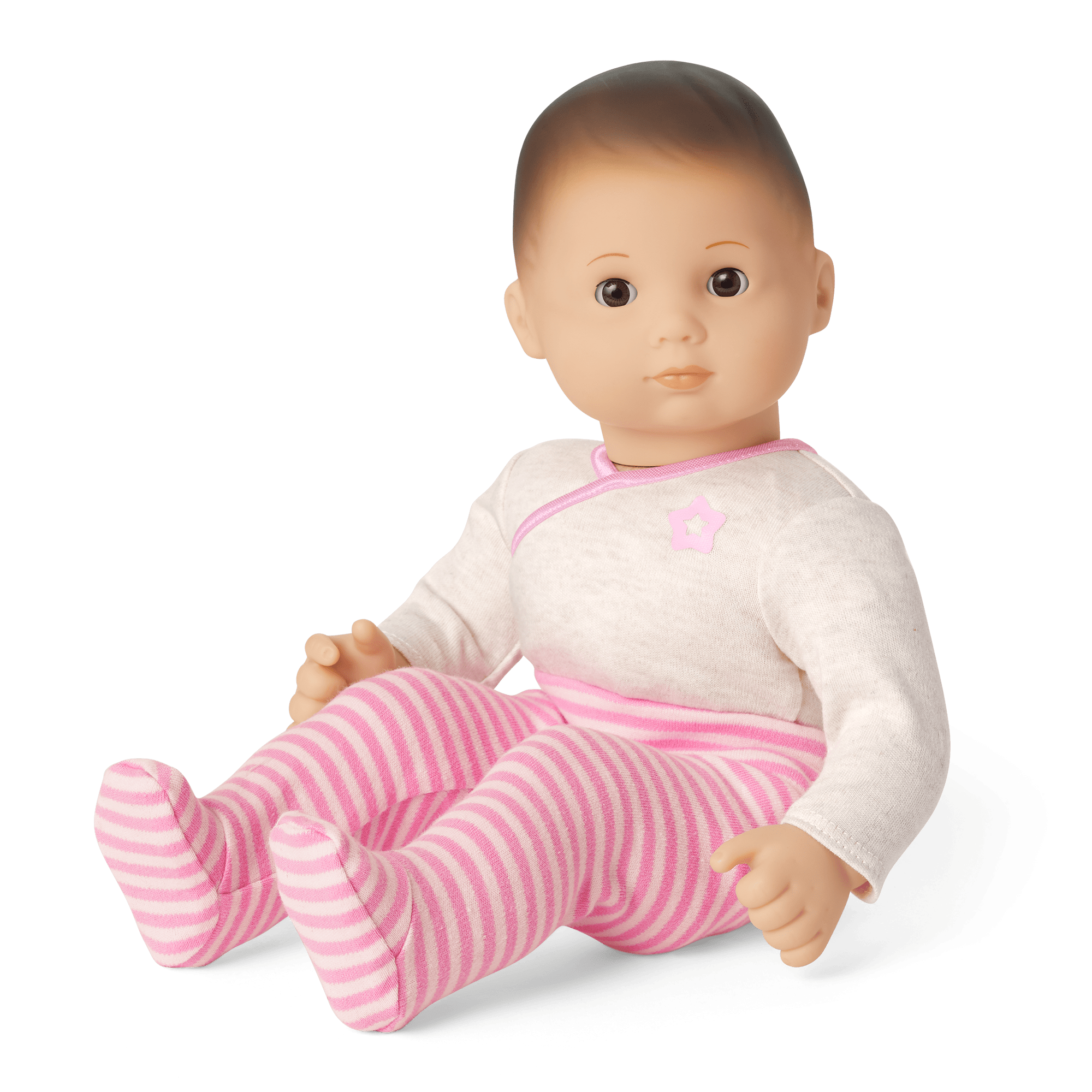 Bitty Baby Doll with Brown Hair in Pink Outfit