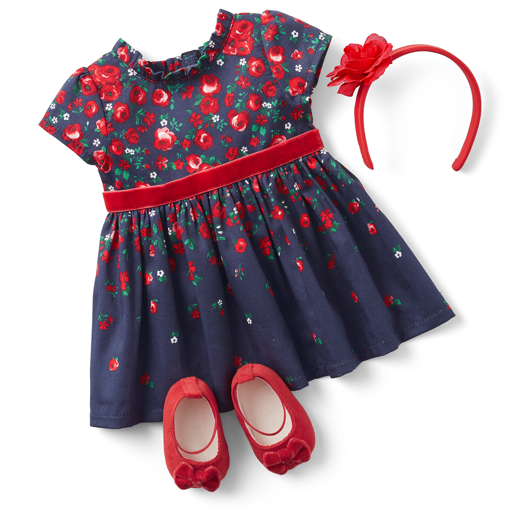 American Girl Bitty Baby Doll Floral Party Dress with Velvet Trim