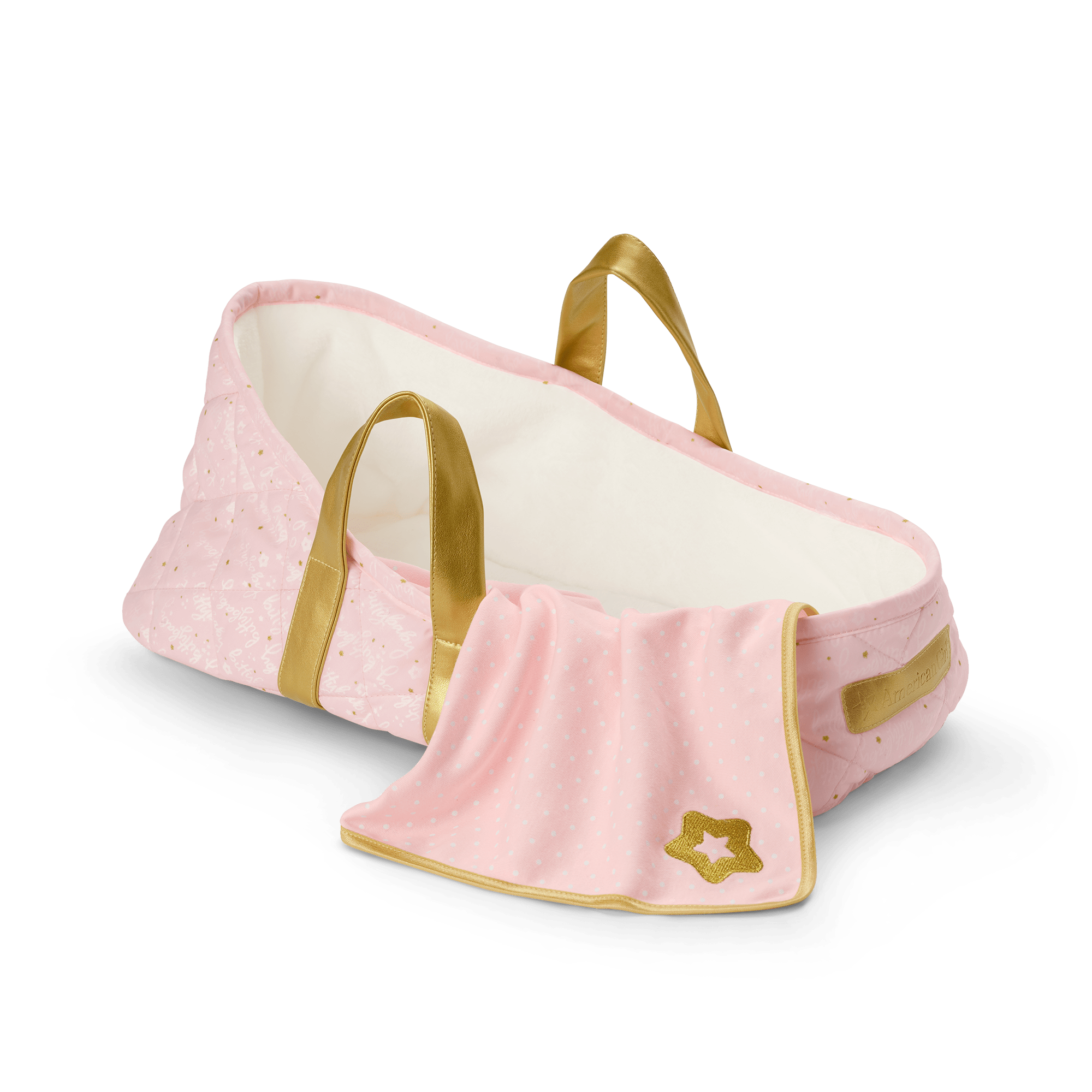 Bitty Baby Pink Quilted Moses Basket with Plush Blanket