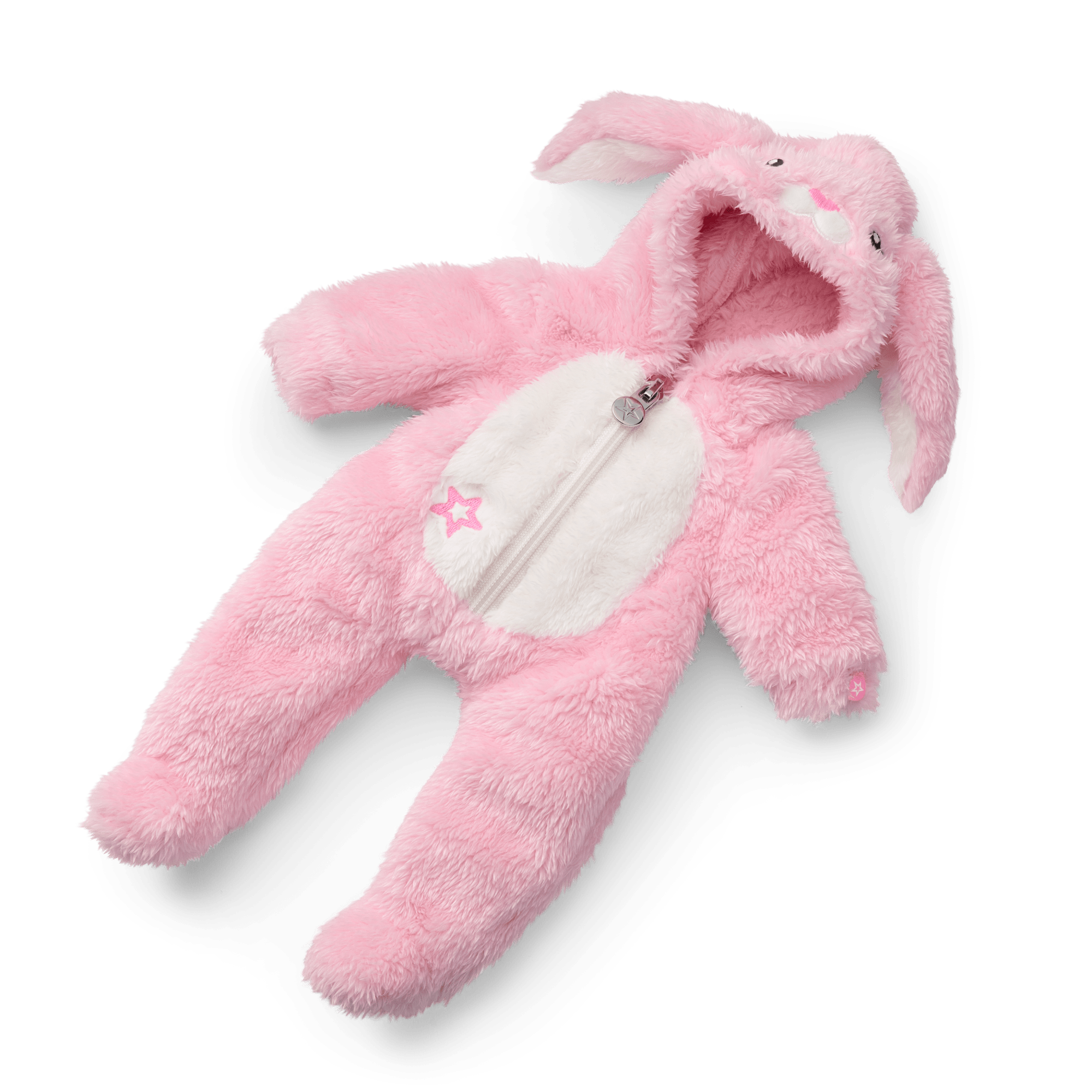 Pink Bunny Jumpsuit for Bitty Baby Dolls - Plush Hooded Outfit