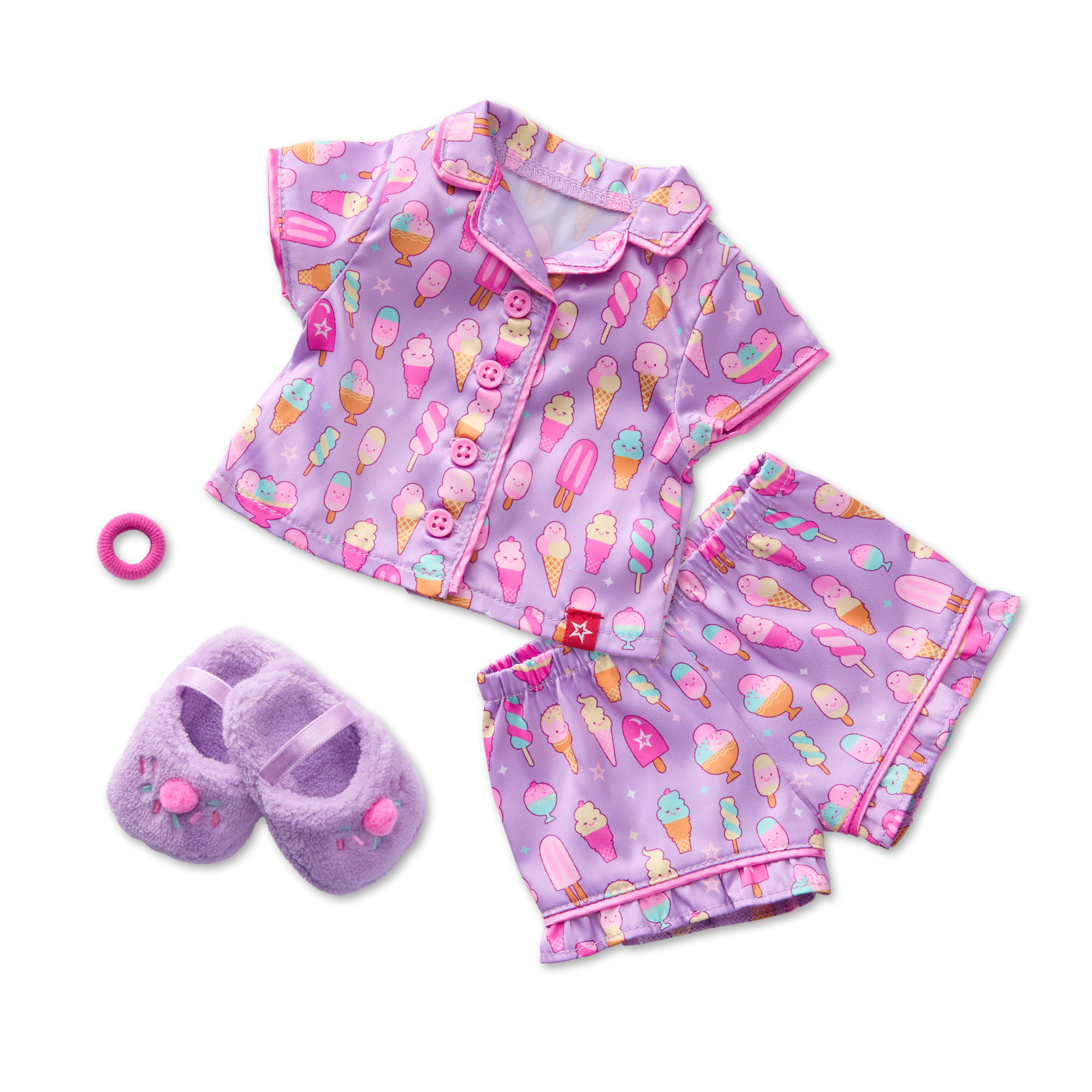 18-Inch Doll Pajama Set with Satin Shorts & Faux-Fur Slippers