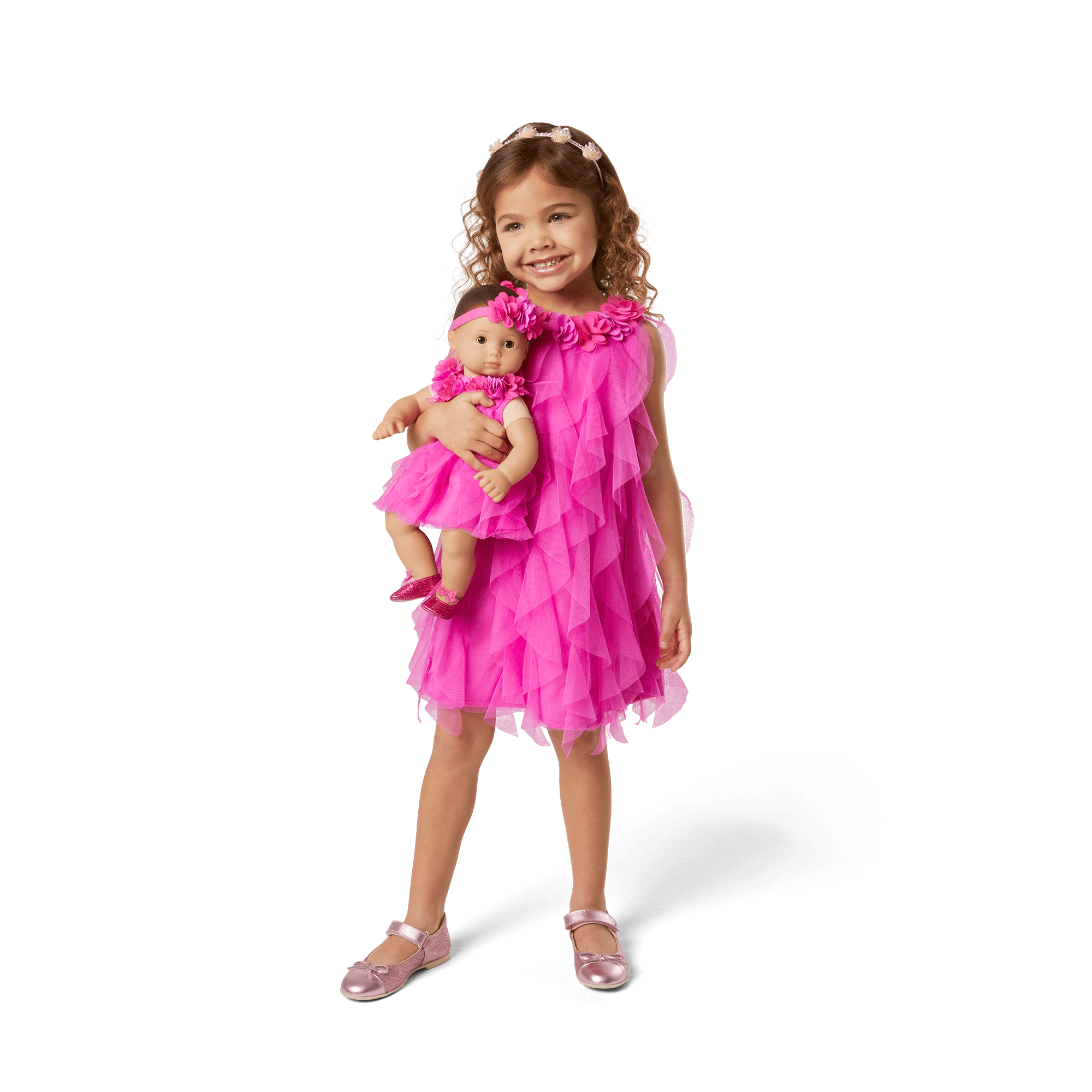 Pink Birthday Dress for Girls & Bitty Baby Dolls Matching Set