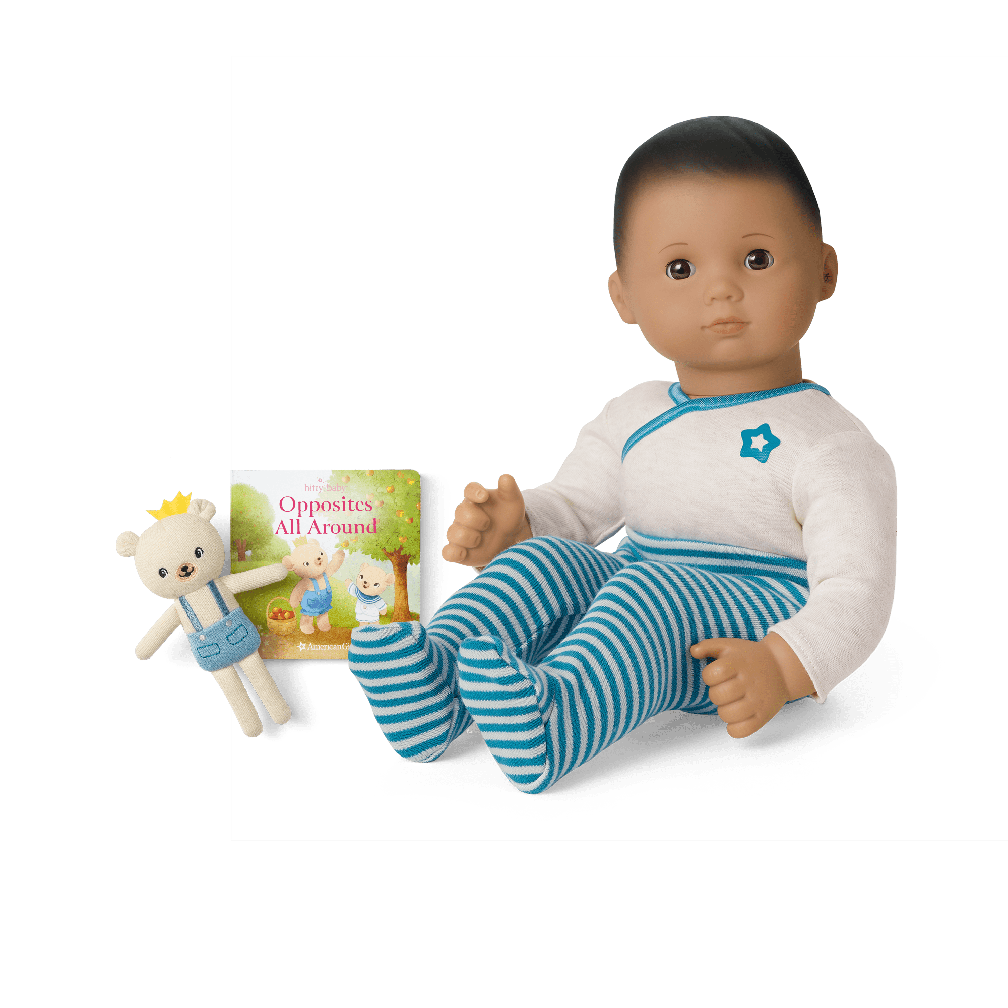 Bitty Baby Doll with Bear & Book - Tan Skin, Blue Outfit