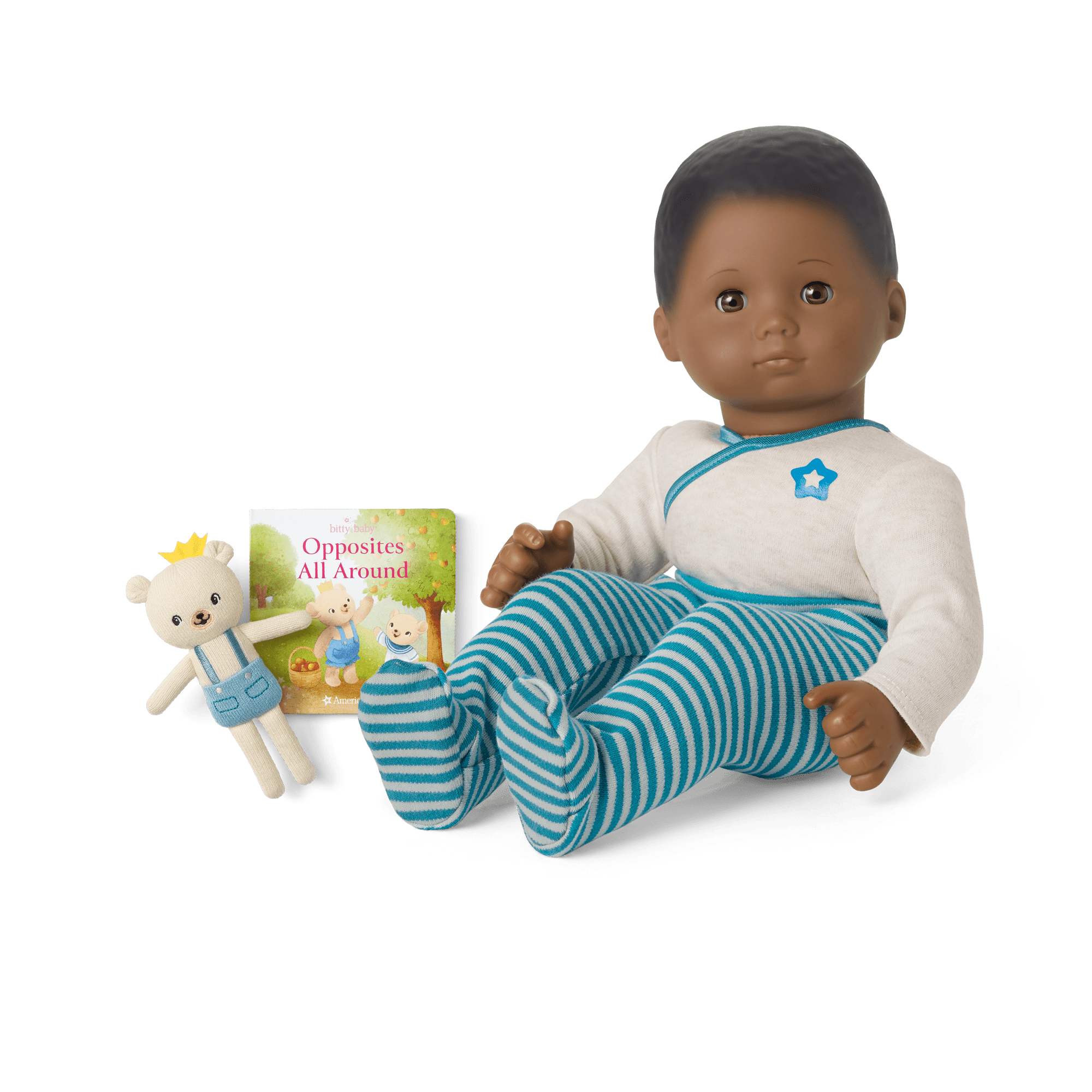 Bitty Baby Doll with Bear Friend & Book - Soft Blue Outfit (#30)