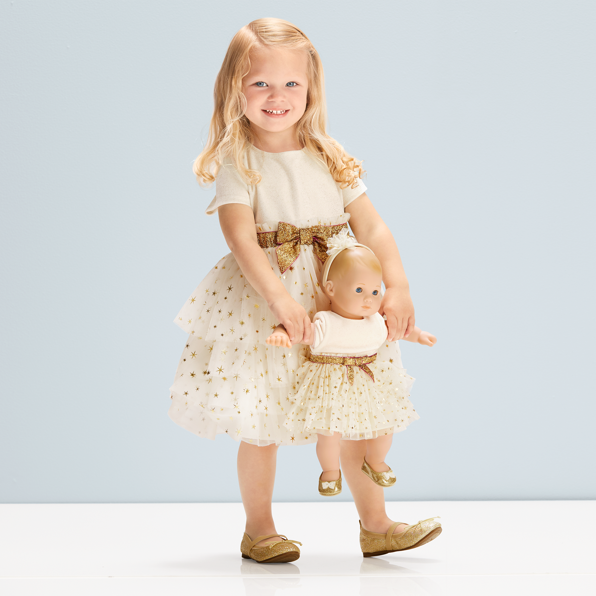 Golden Twinkle Dress for Girls & Dolls - Sparkly Holiday Set