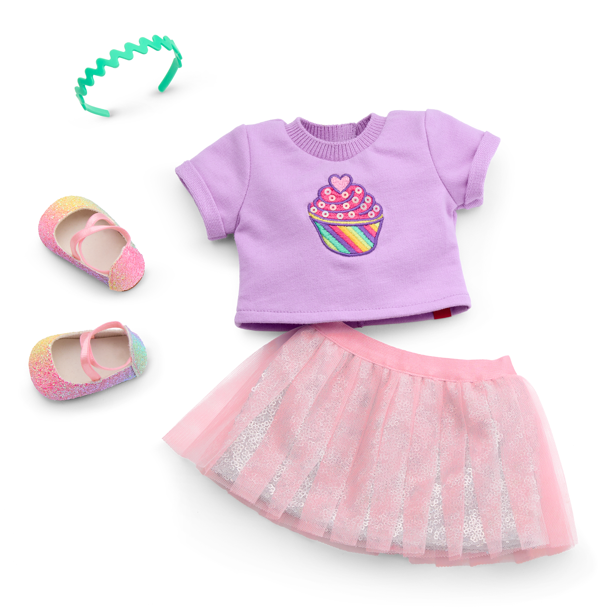 Summer’s™ 18-inch Doll Bake Sale Outfit – Lavender T-Shirt & Sequined Skirt