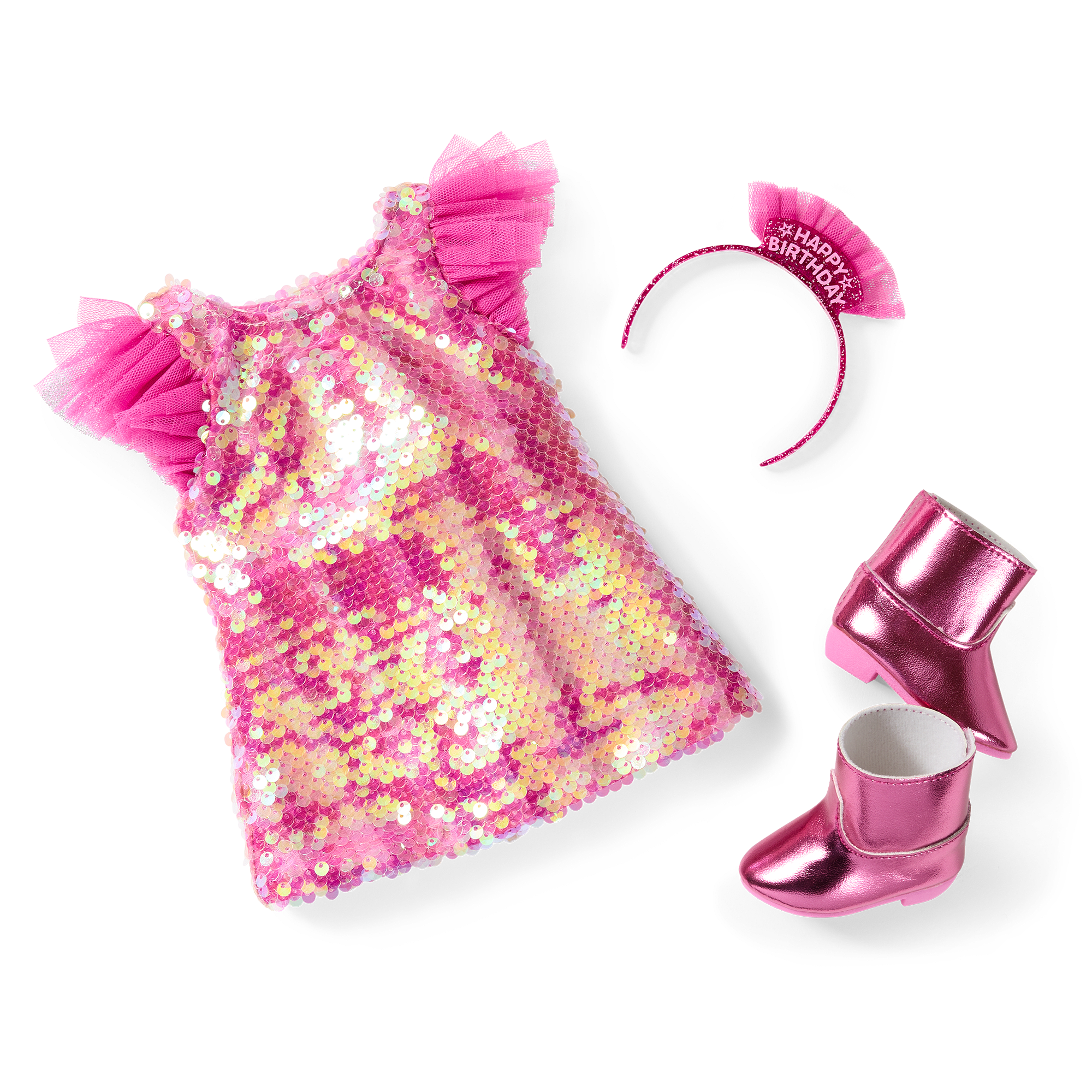 18-Inch Doll Birthday Outfit with Sequins & Glittery Headband