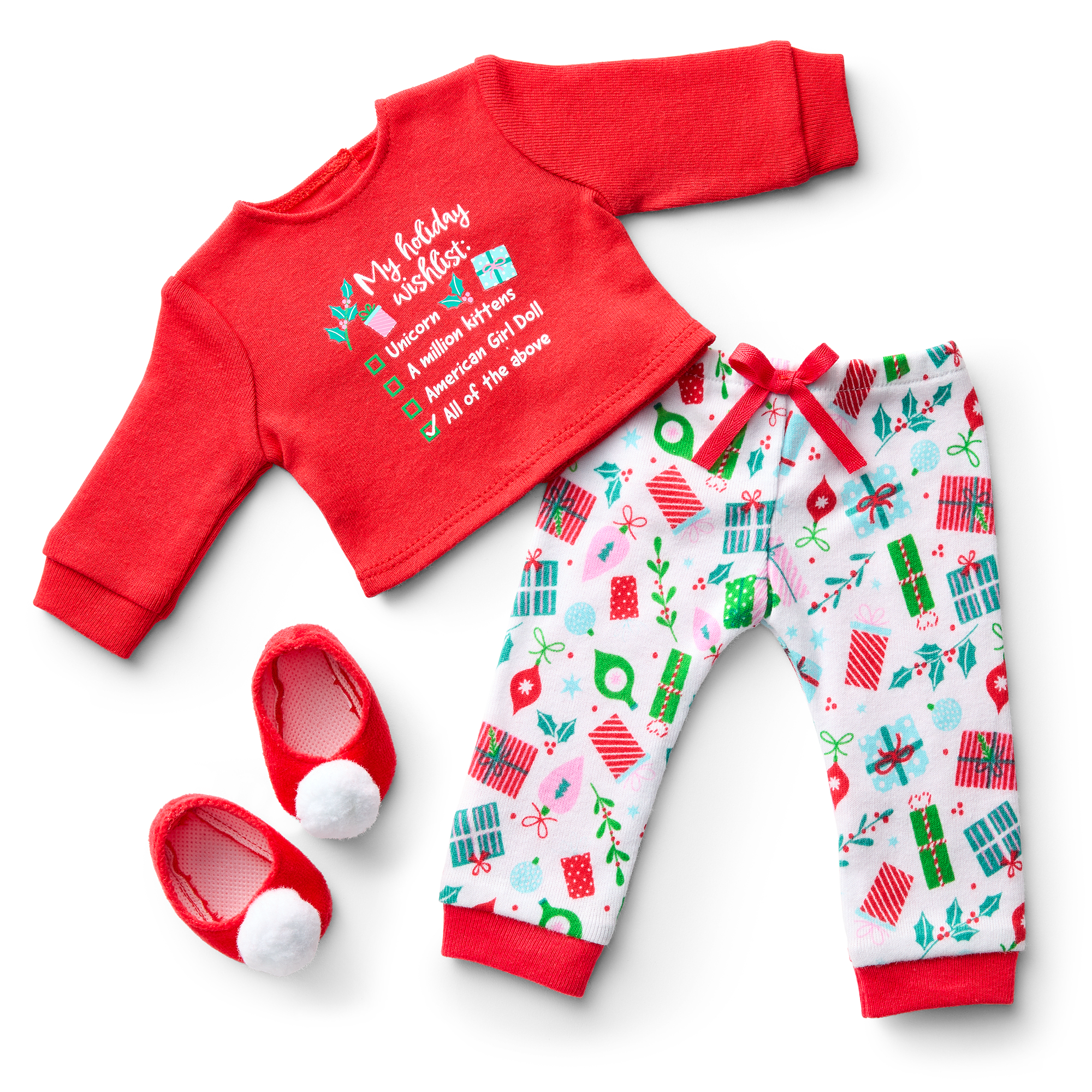 18-Inch Doll Holiday Pajama Set with Slippers