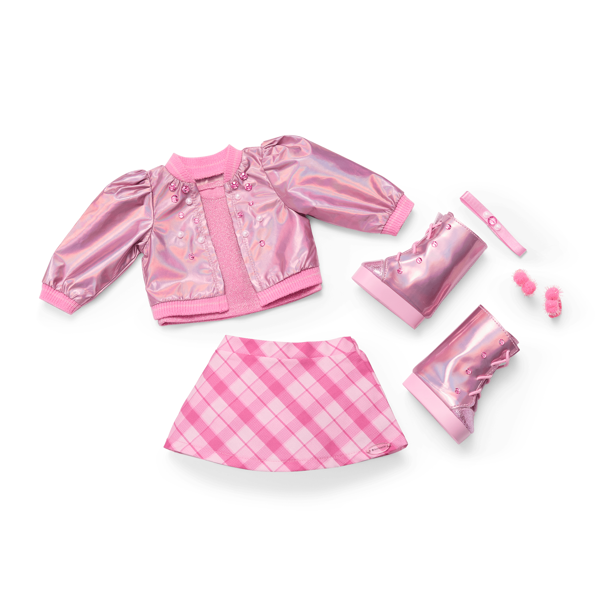 18-inch Doll Pink Tourmaline Outfit with Iridescent Jacket & Skirt