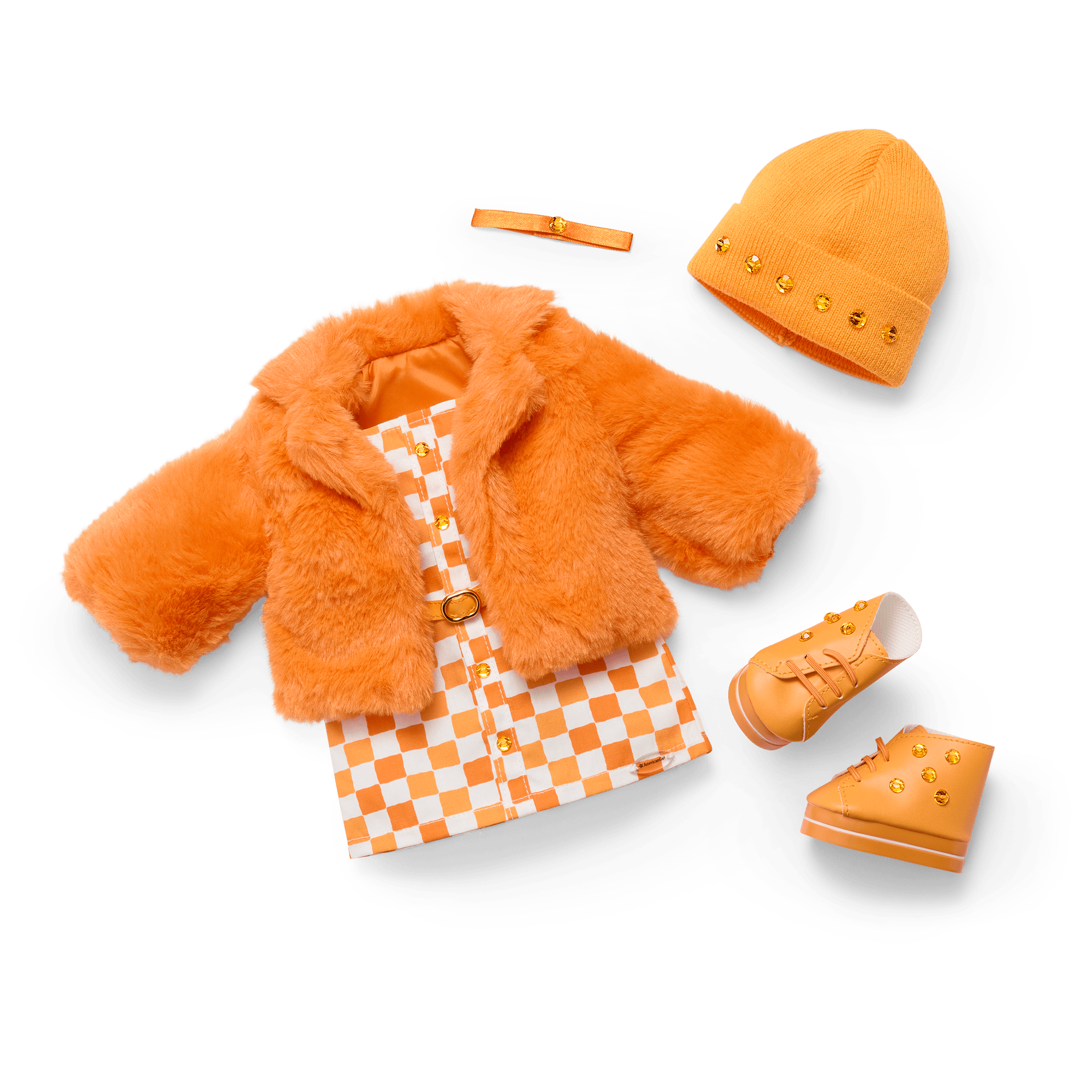 Citrine Gemstone Outfit for 18-inch Dolls with Faux-Fur Jacket
