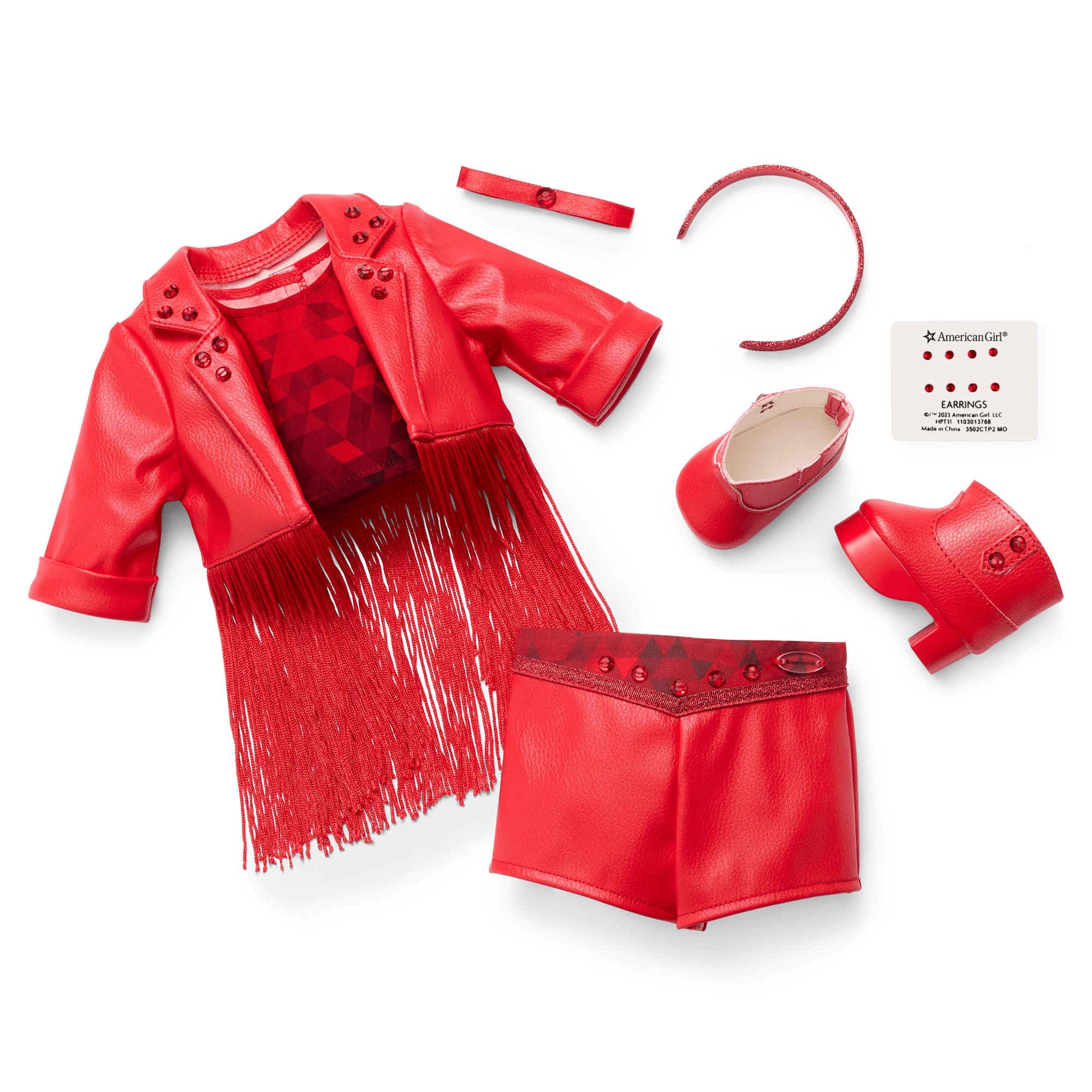 Ruby Gemstone Outfit for 18-inch Dolls with Fringe & Accessories