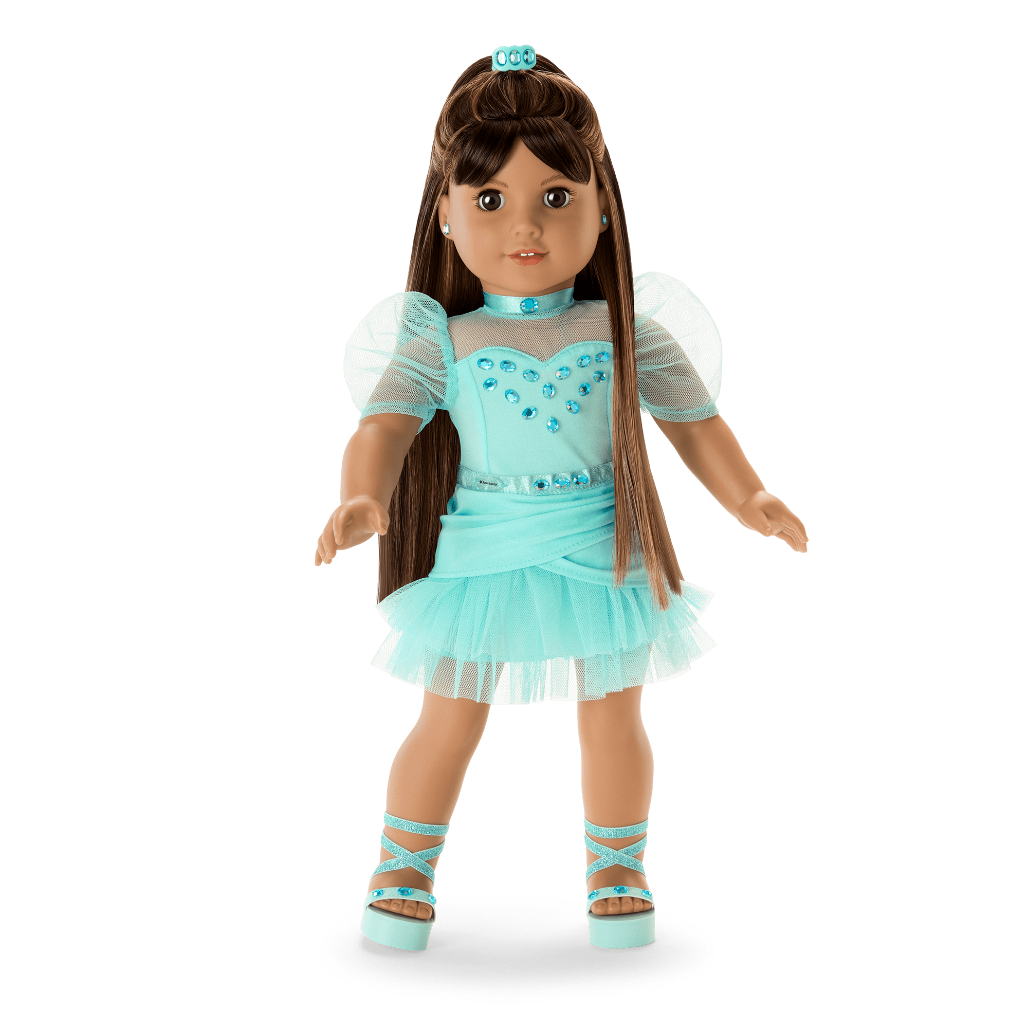 Aquamarine Doll Dress Outfit for 18-inch Dolls with Gemstones